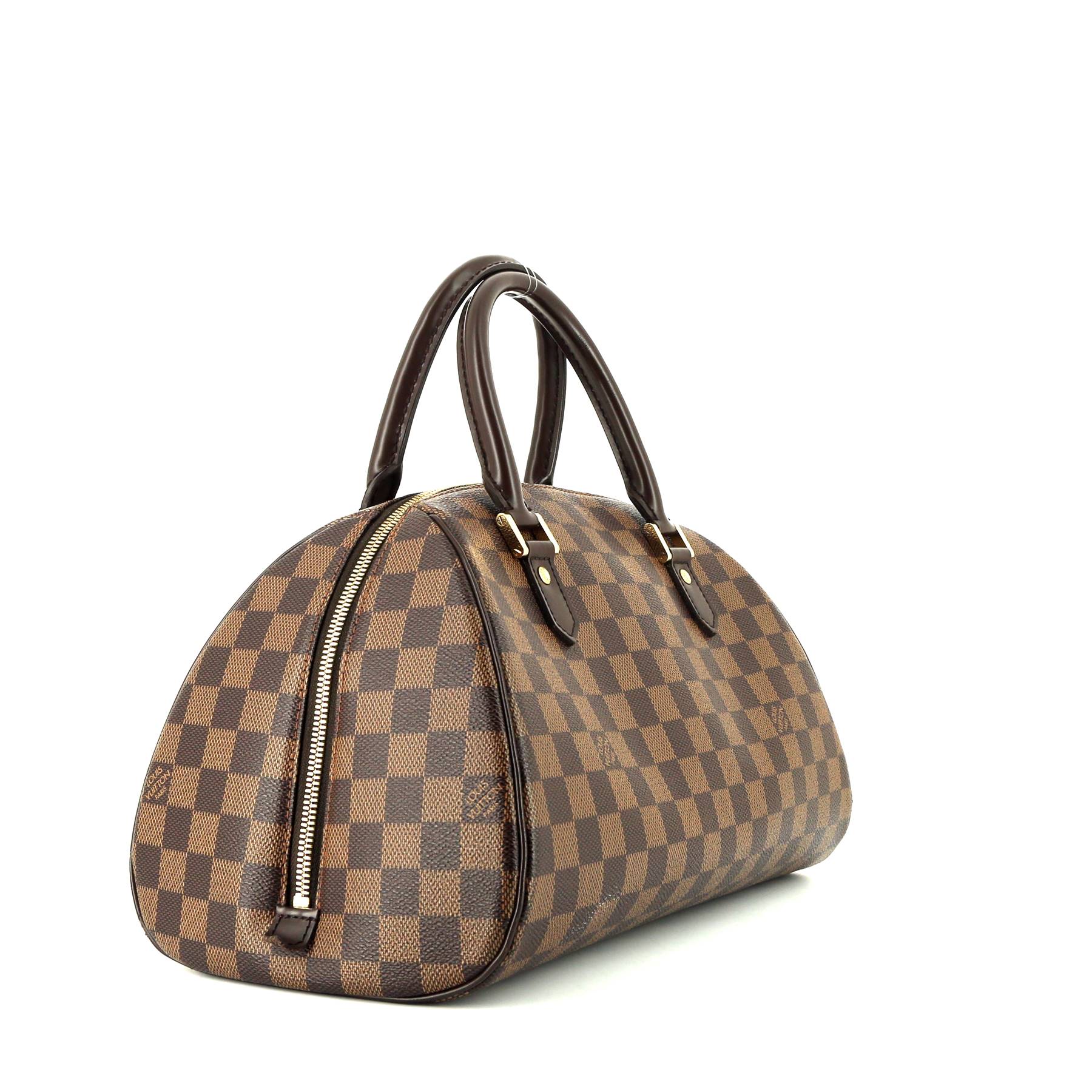 Sac à main Louis Vuitton Ribera en toile damier enduite ébène et cuir marron