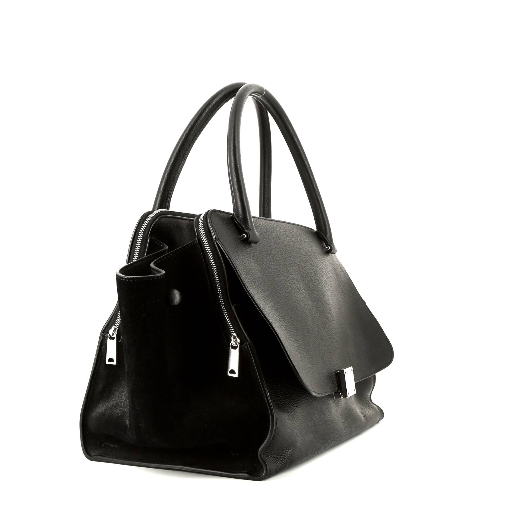 Bolso de mano Celine Trapeze modelo grande en cuero granulado negro y ante negro