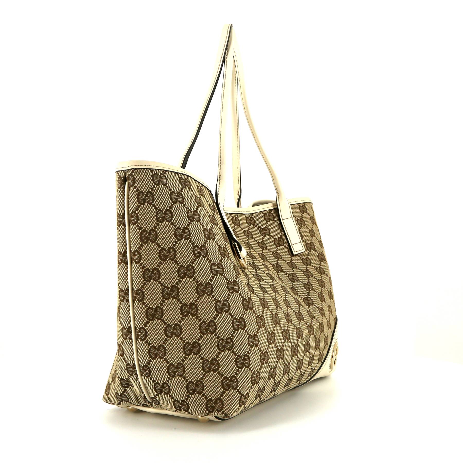 Gucci shopping bag in beige "sûpreme GG" canvas and white leather