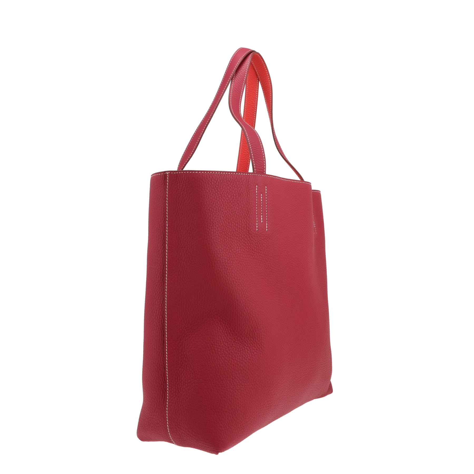 Shopping bag Hermès  Double Sens in pelle togo bicolore rosa Rubis e Bougainvillea
