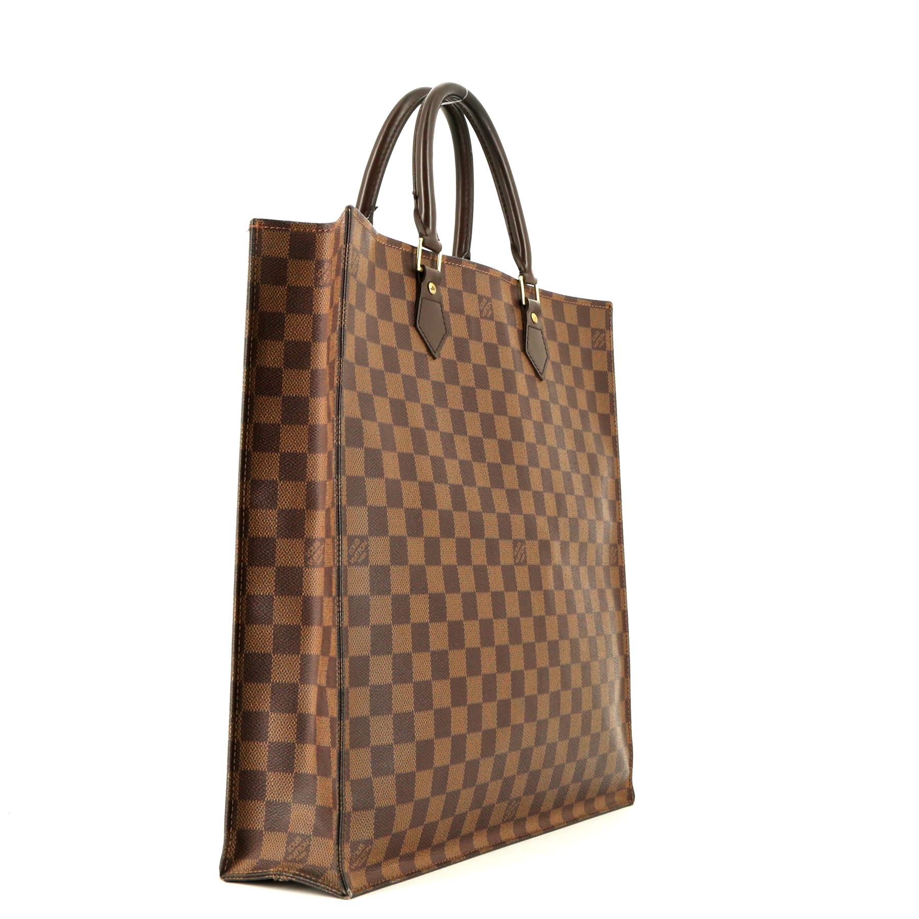 Louis Vuitton  Sac Plat shopping bag  in ebene damier canvas  and brown