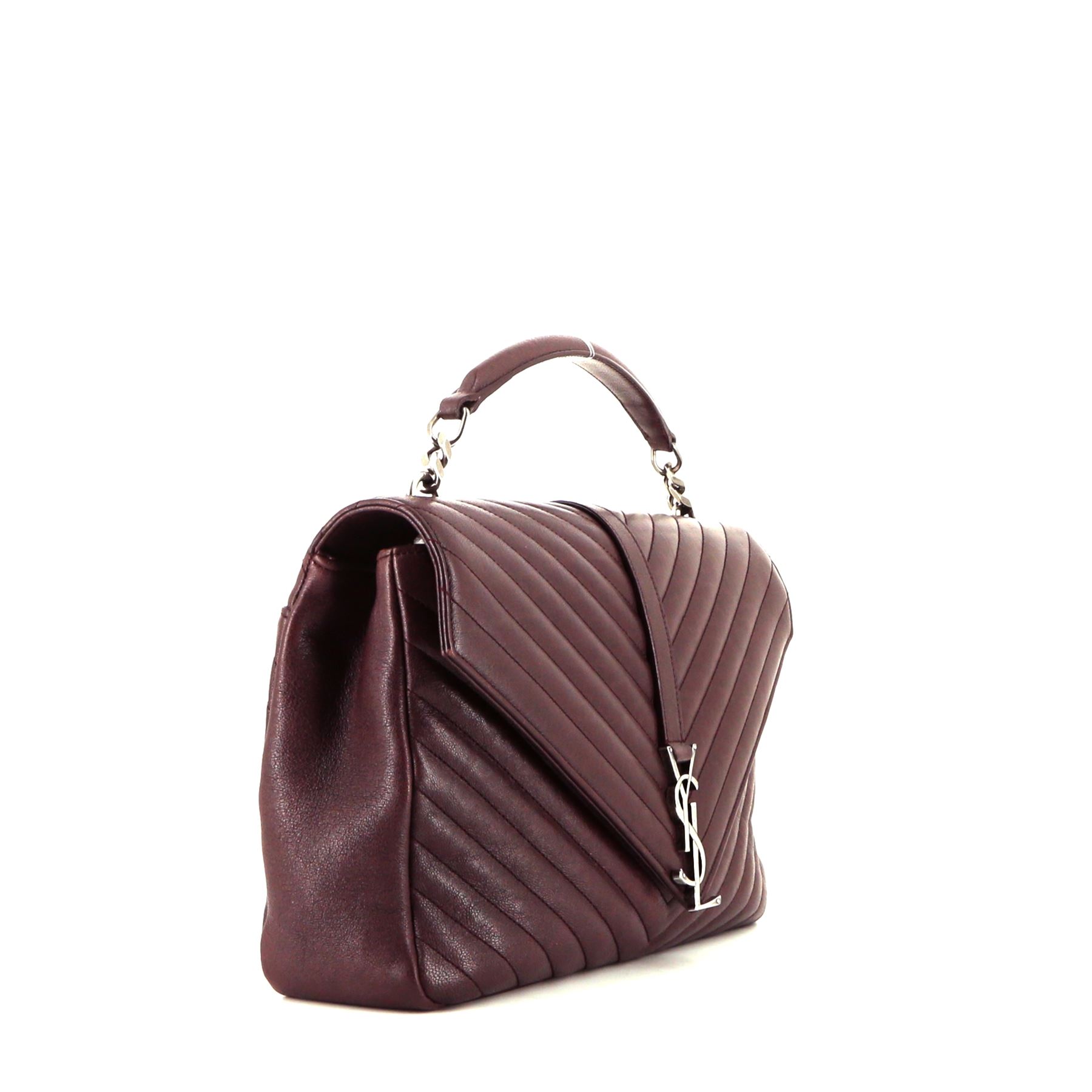 Bolso bandolera Saint Laurent College en cuero acolchado con motivos de espigas color burdeos