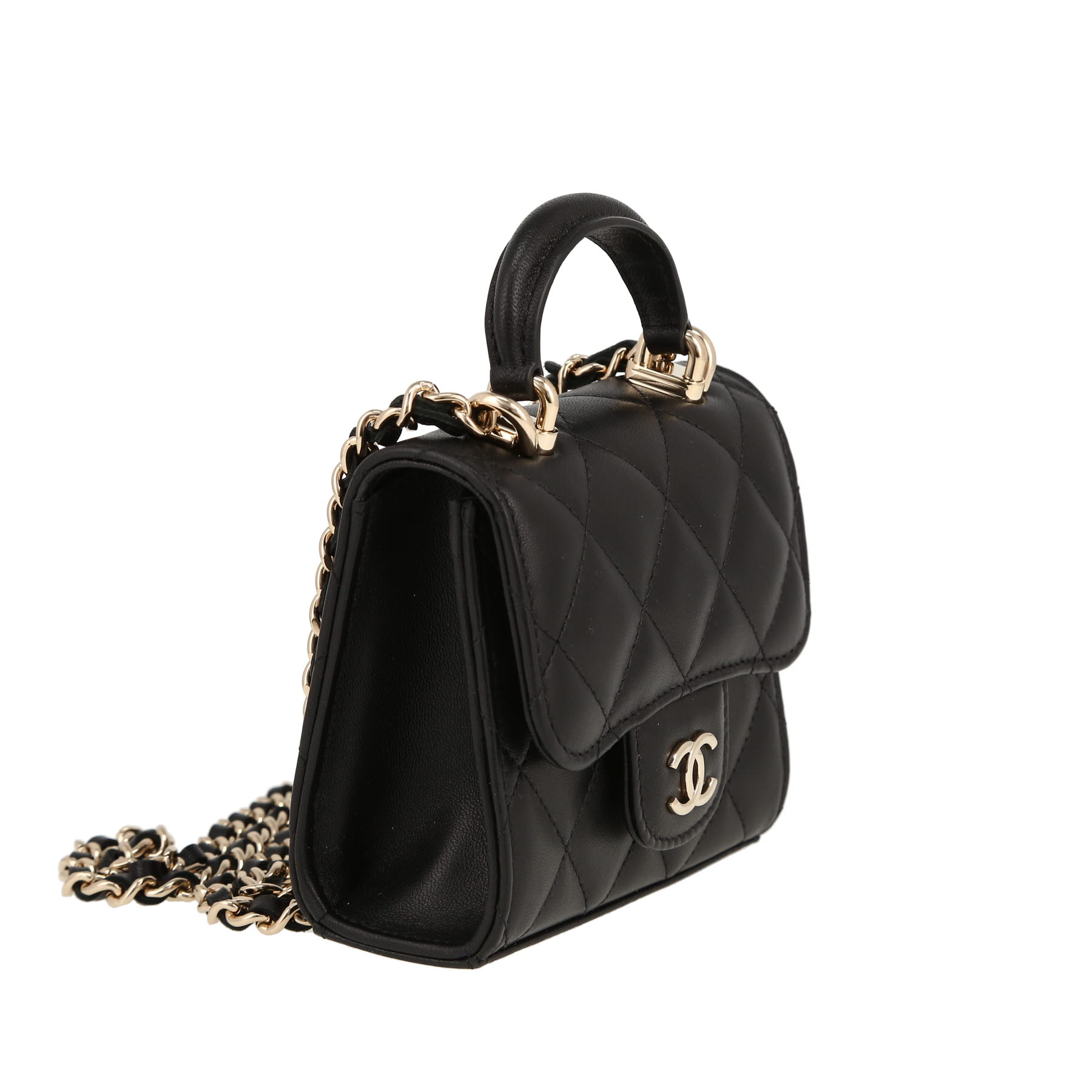 Chanel  Top Handle mini  shoulder bag  in black quilted leather