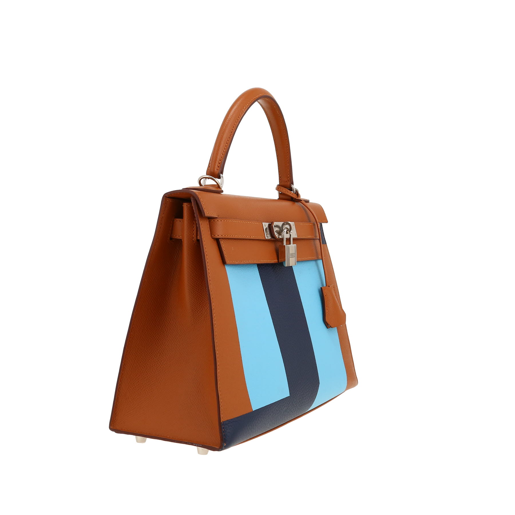 Borsa Hermès  Kelly 28 cm in pelle Epsom gold e blu scuro e pelle Mysore celeste