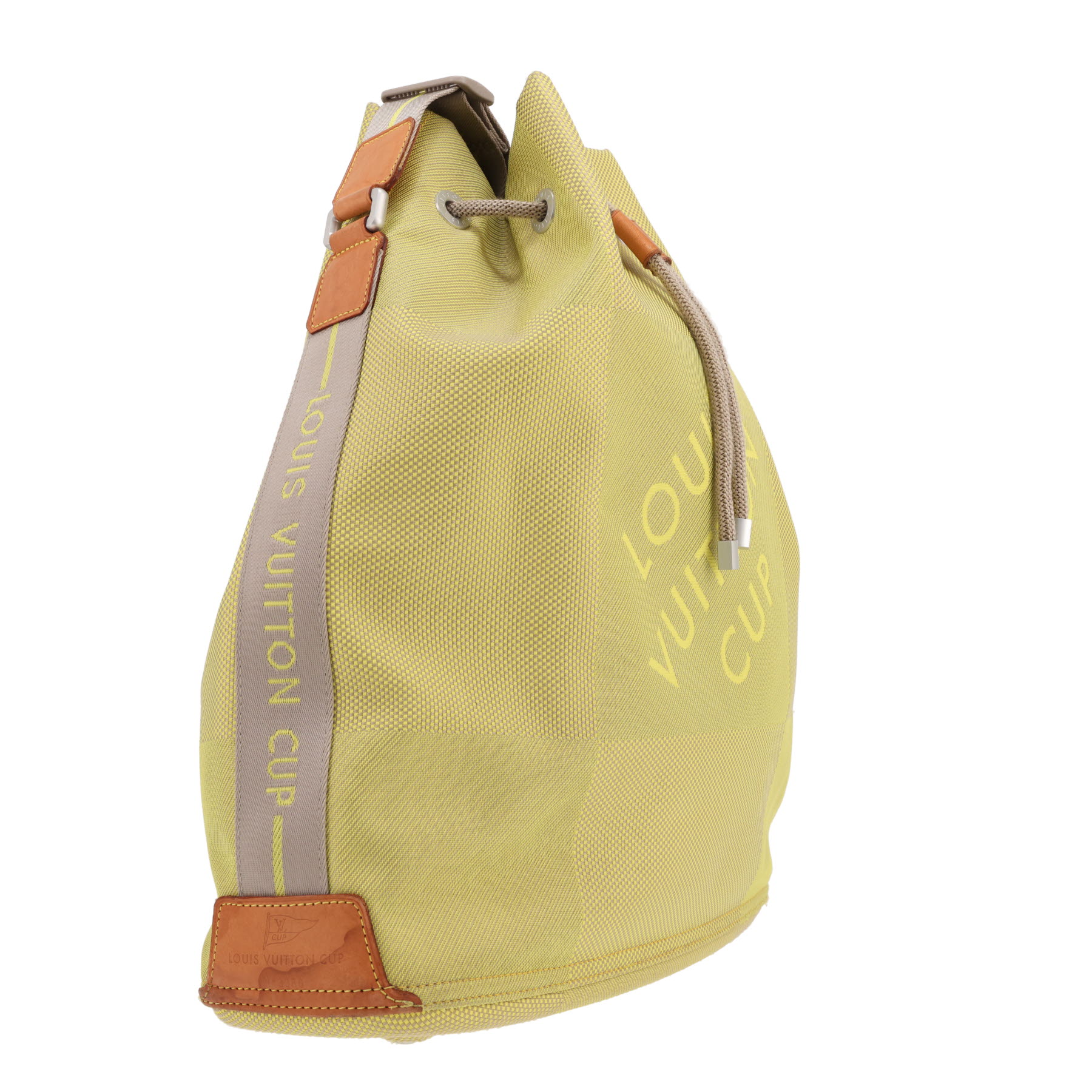 Borsa da viaggio Louis Vuitton America's Cup in tela a scacchi gialla e pelle naturale