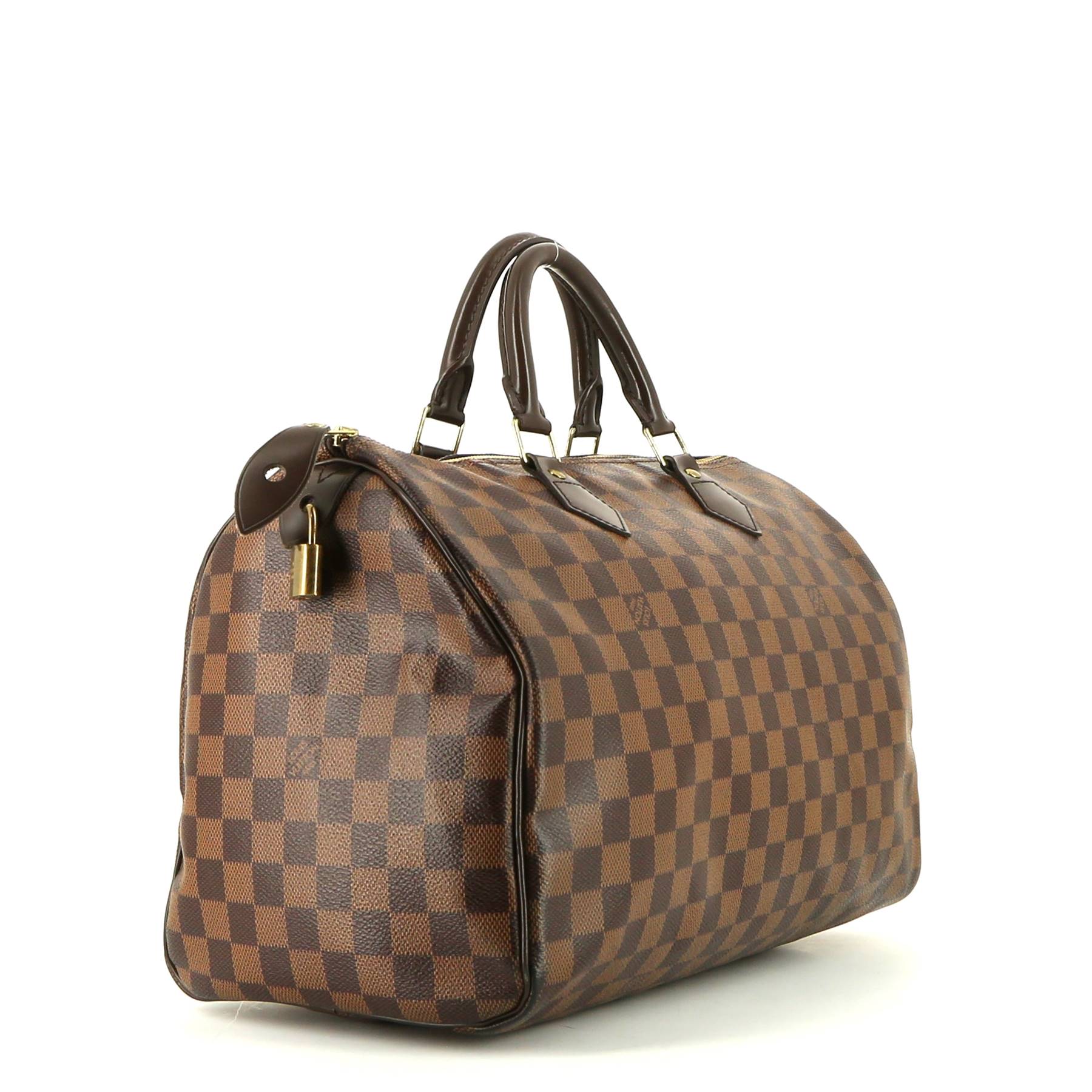 Louis Vuitton  Speedy 35 handbag  in ebene damier canvas  and brown leather