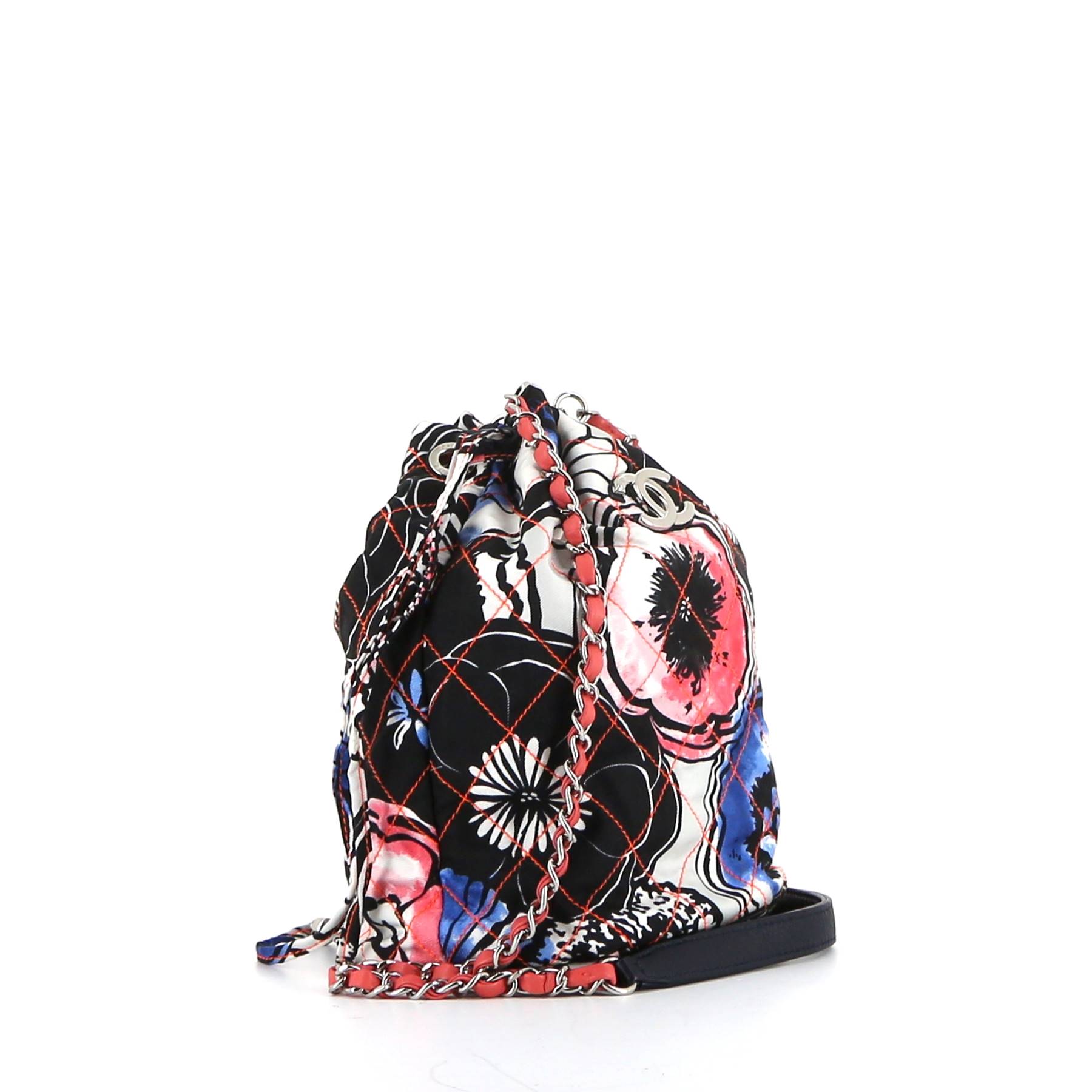 Chanel shoulder bag in black, pink and blue quilted canvas