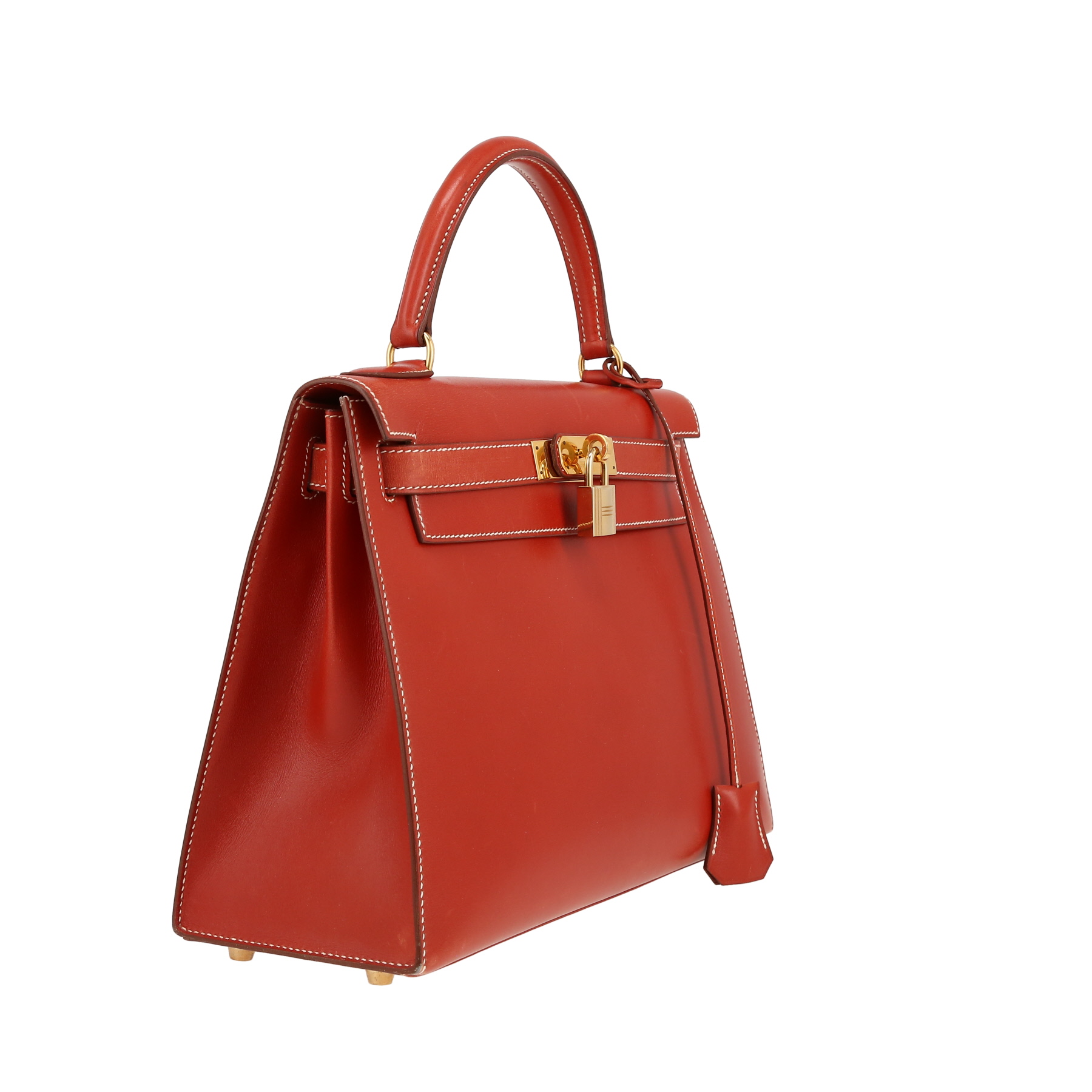 Borsa Hermès  Kelly 28 cm in pelle box rosso mattone