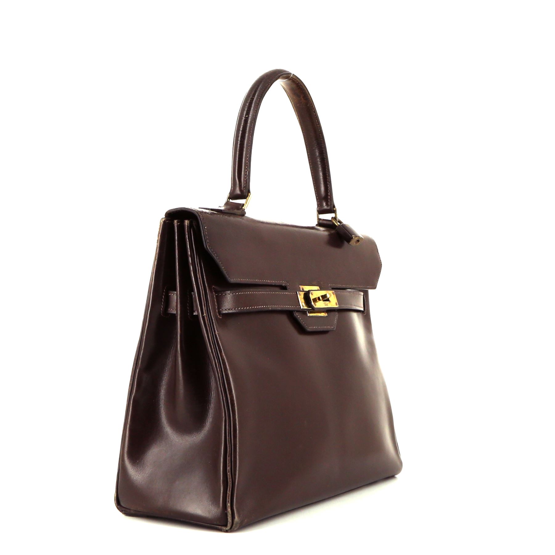 Sac à main Hermes Monaco en cuir box marron