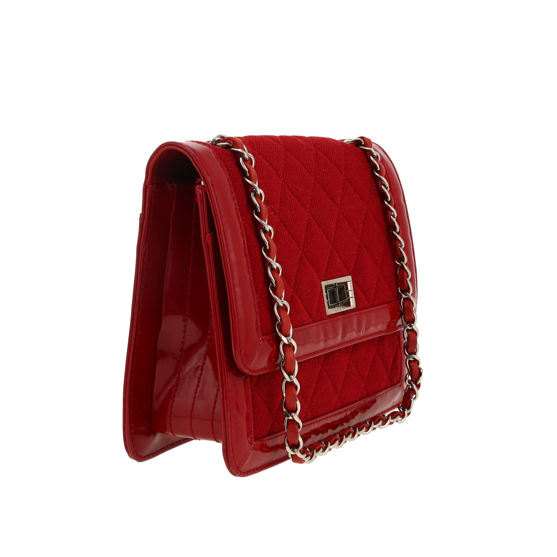 Borsa Chanel Vintage in jersey trapuntato rosso e pelle verniciata rossa