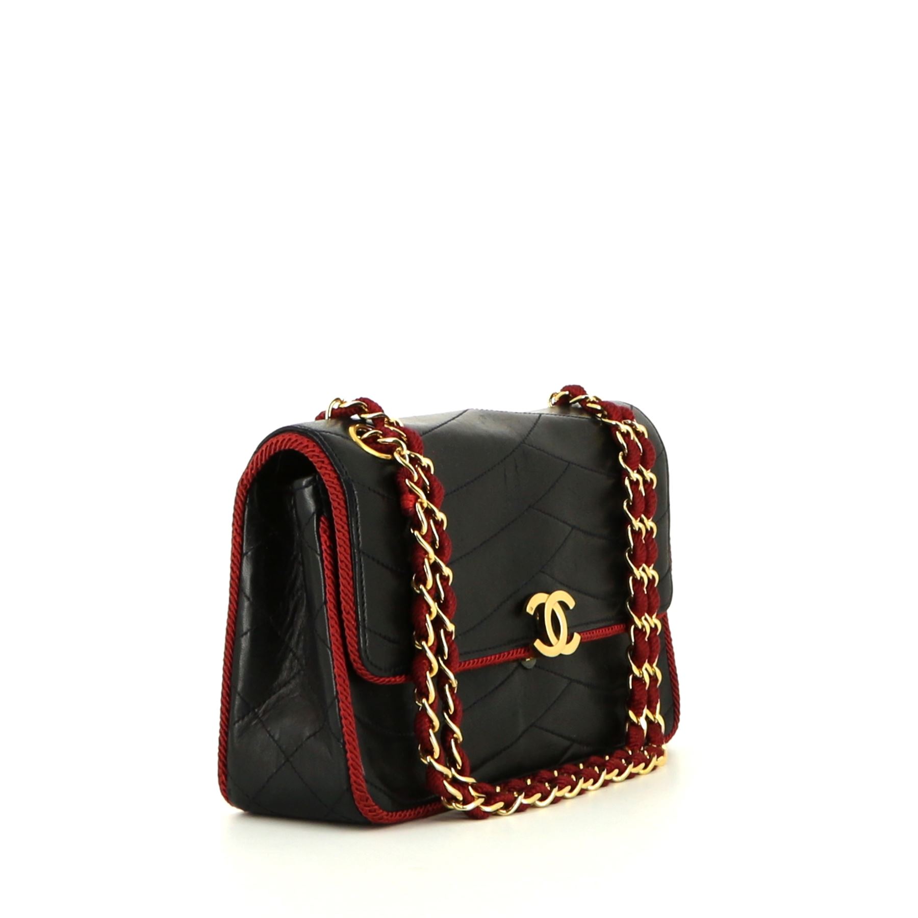 Chanel  Vintage handbag  in blue quilted leather  and red piping
