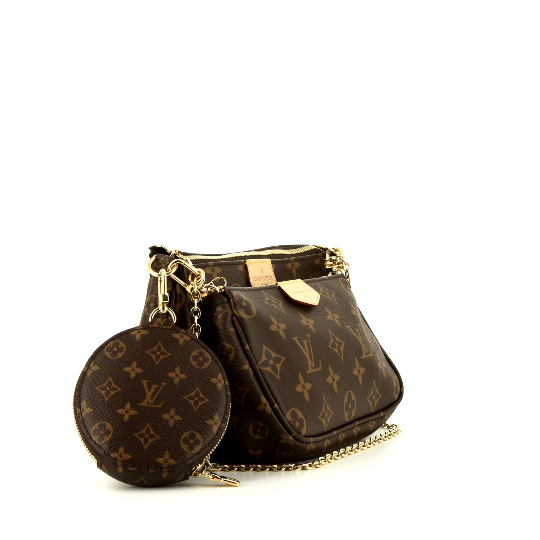 Sac bandoulière Louis Vuitton Multi-Pochette Accessoires en toile monogram marron et cuir naturel