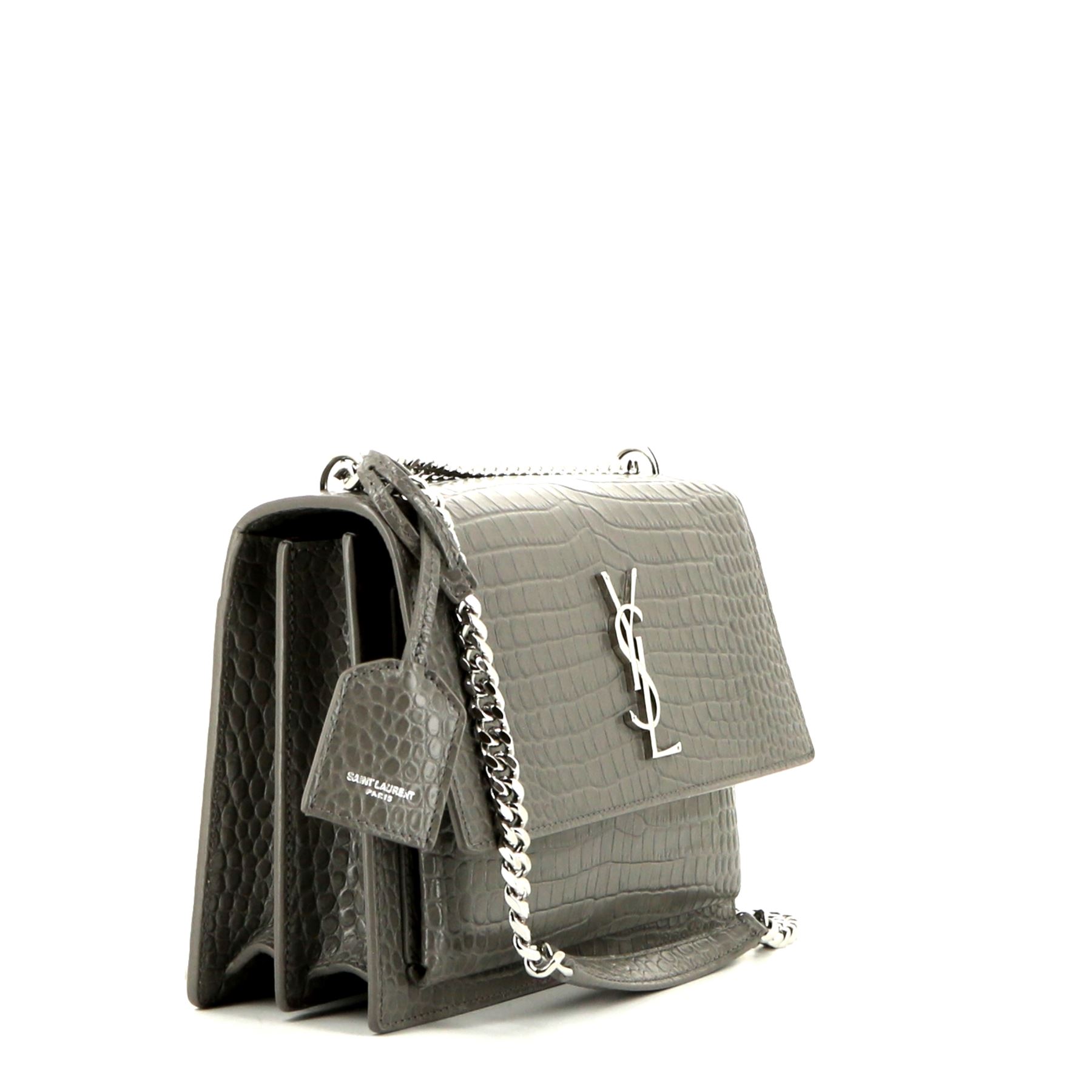 Sac bandoulière Saint Laurent Sunset en cuir gris