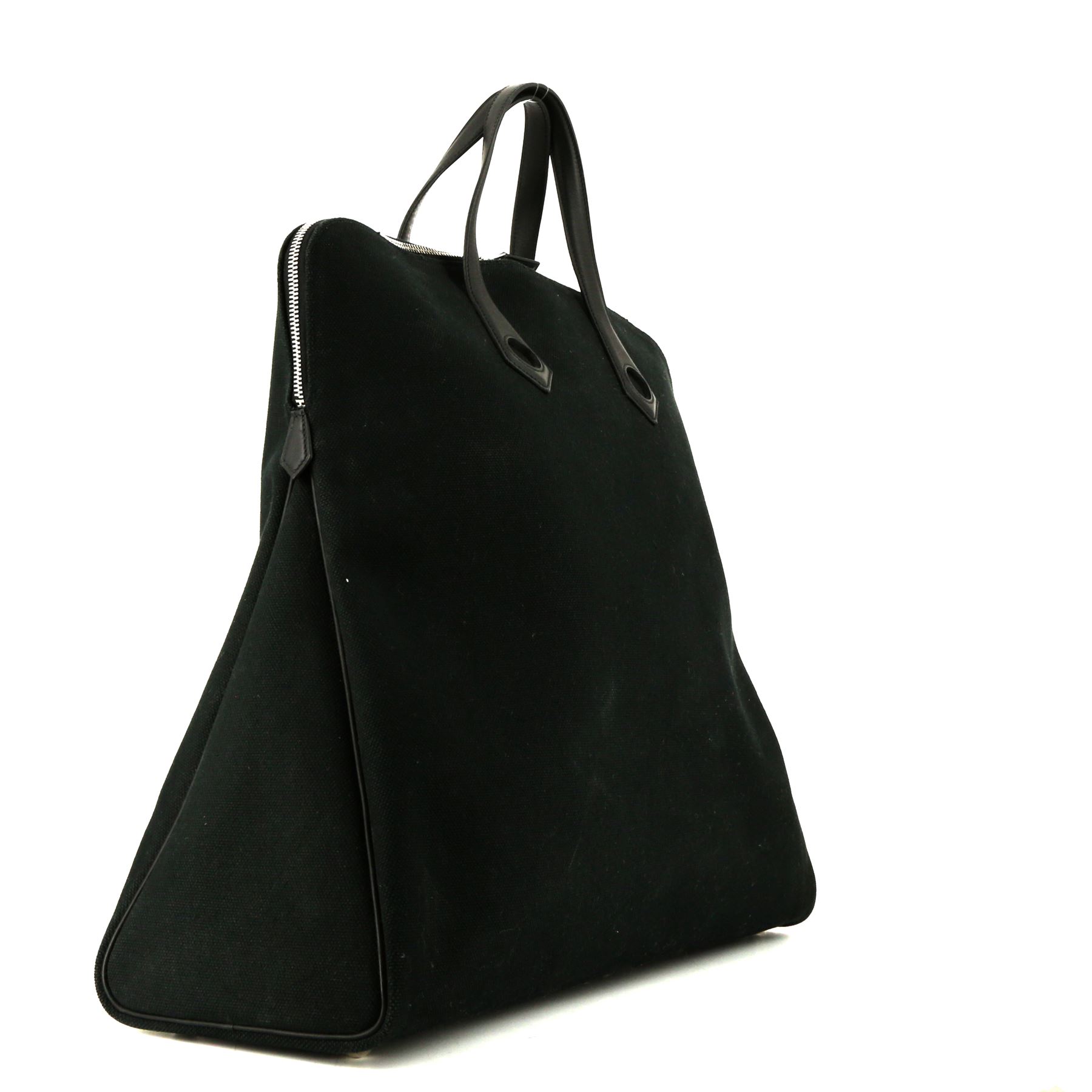 Sac à main Hermès Heeboo en toile noire et cuir noir