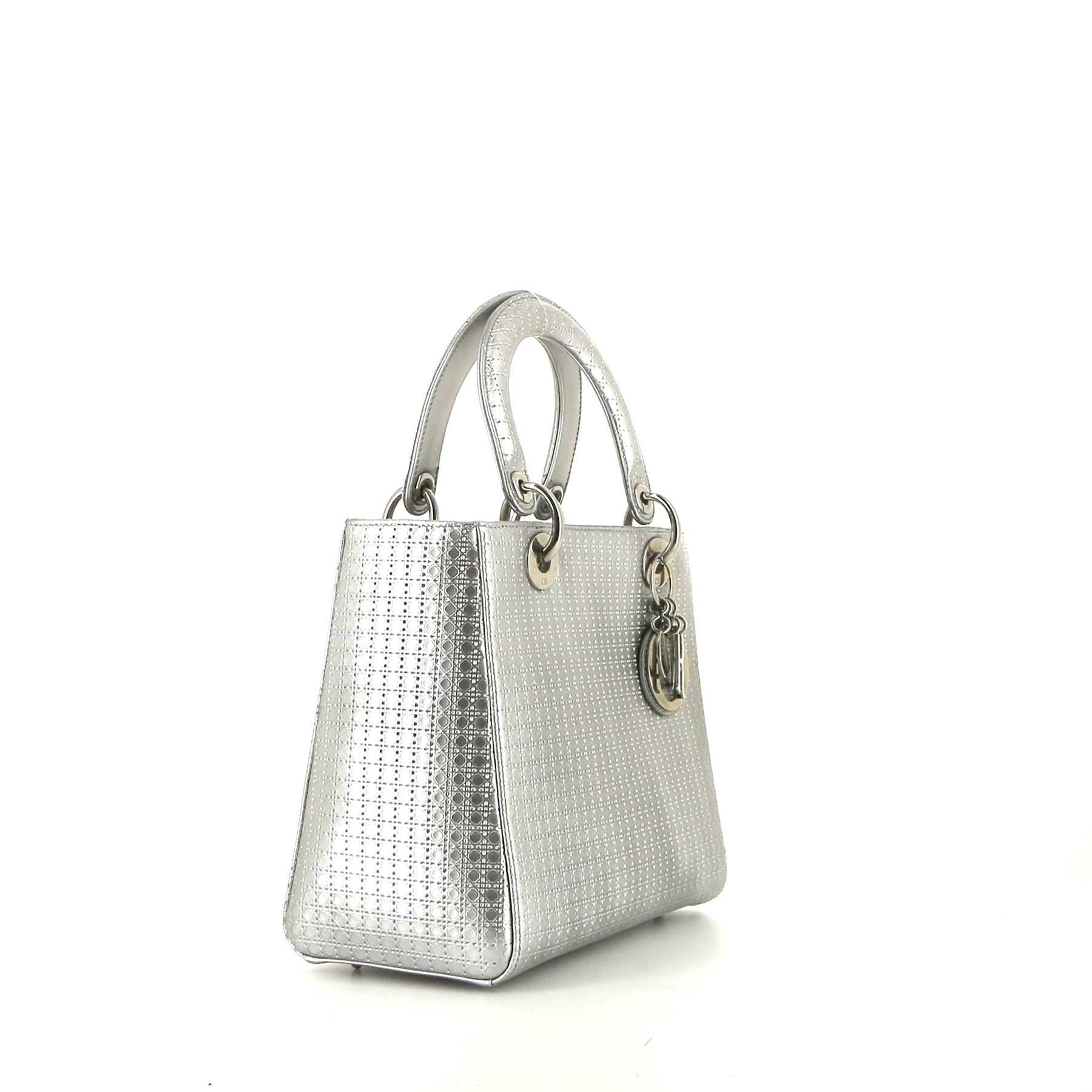 Borsa Dior Lady Dior in pelle monogram argento cannage