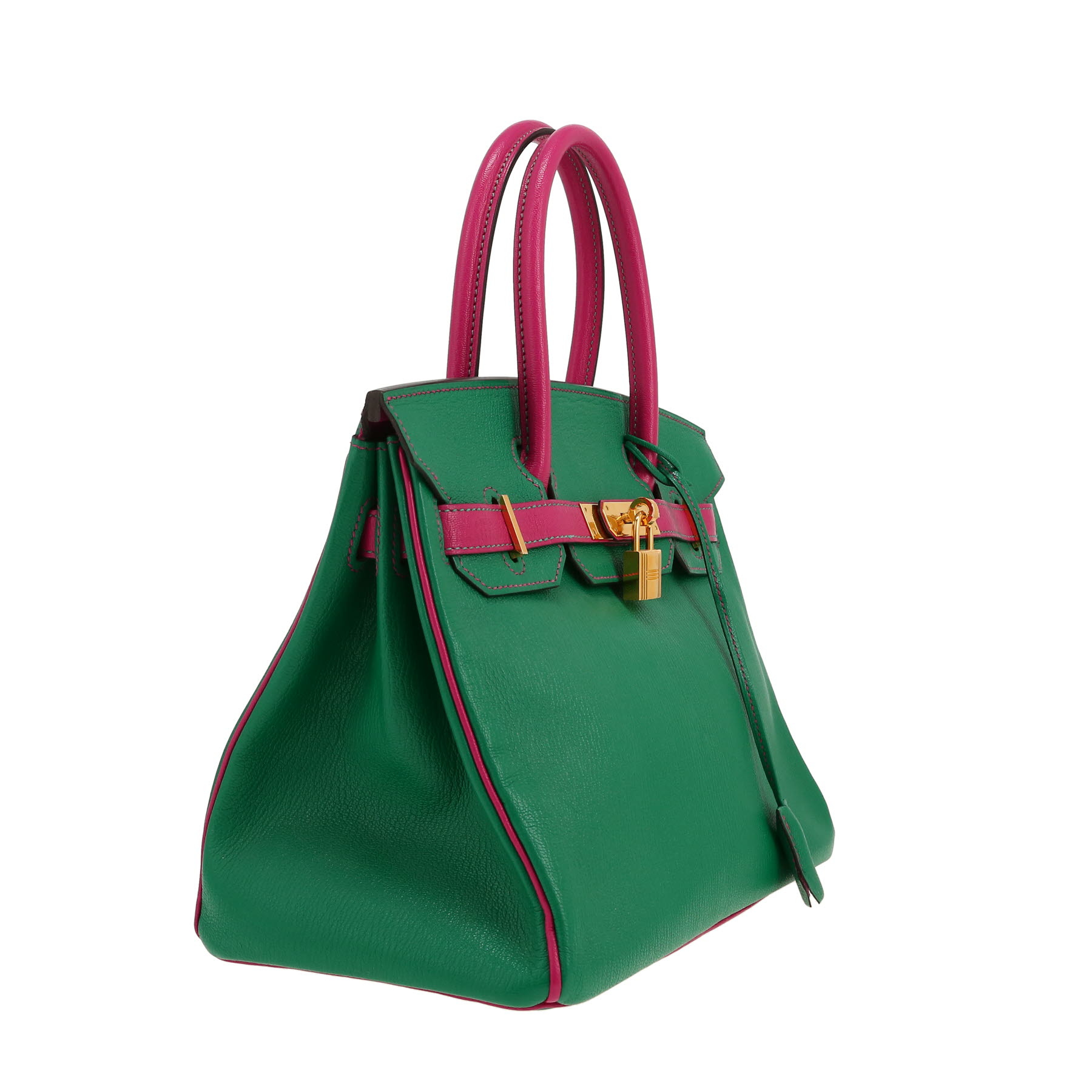 Hermes Birkin 30 cm handbag in green and fuchsia bicolor goat