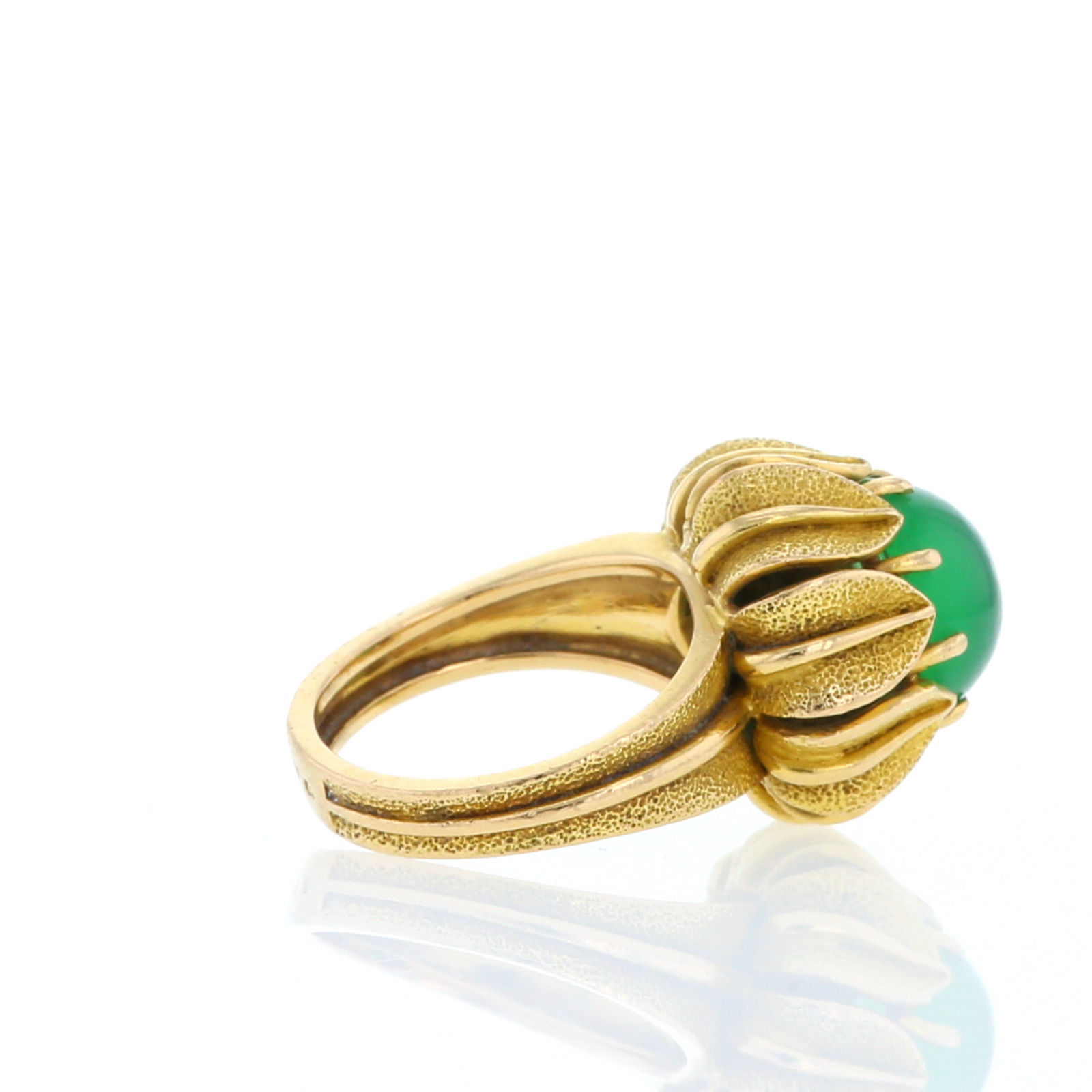 Bague époque années 80 Vintage en or jaune et chrysoprase