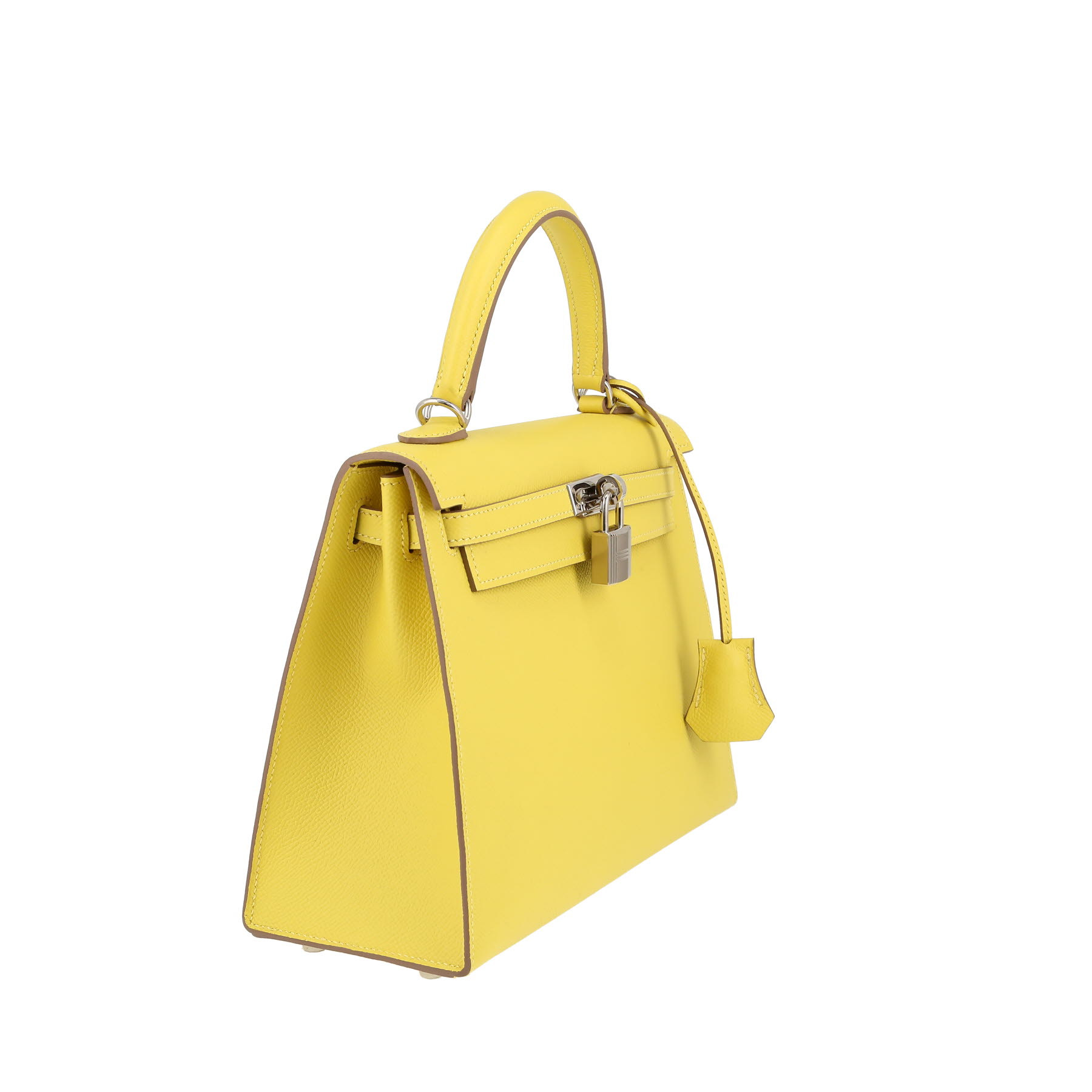 Hermes Kelly 25 cm handbag in yellow Lime epsom leather