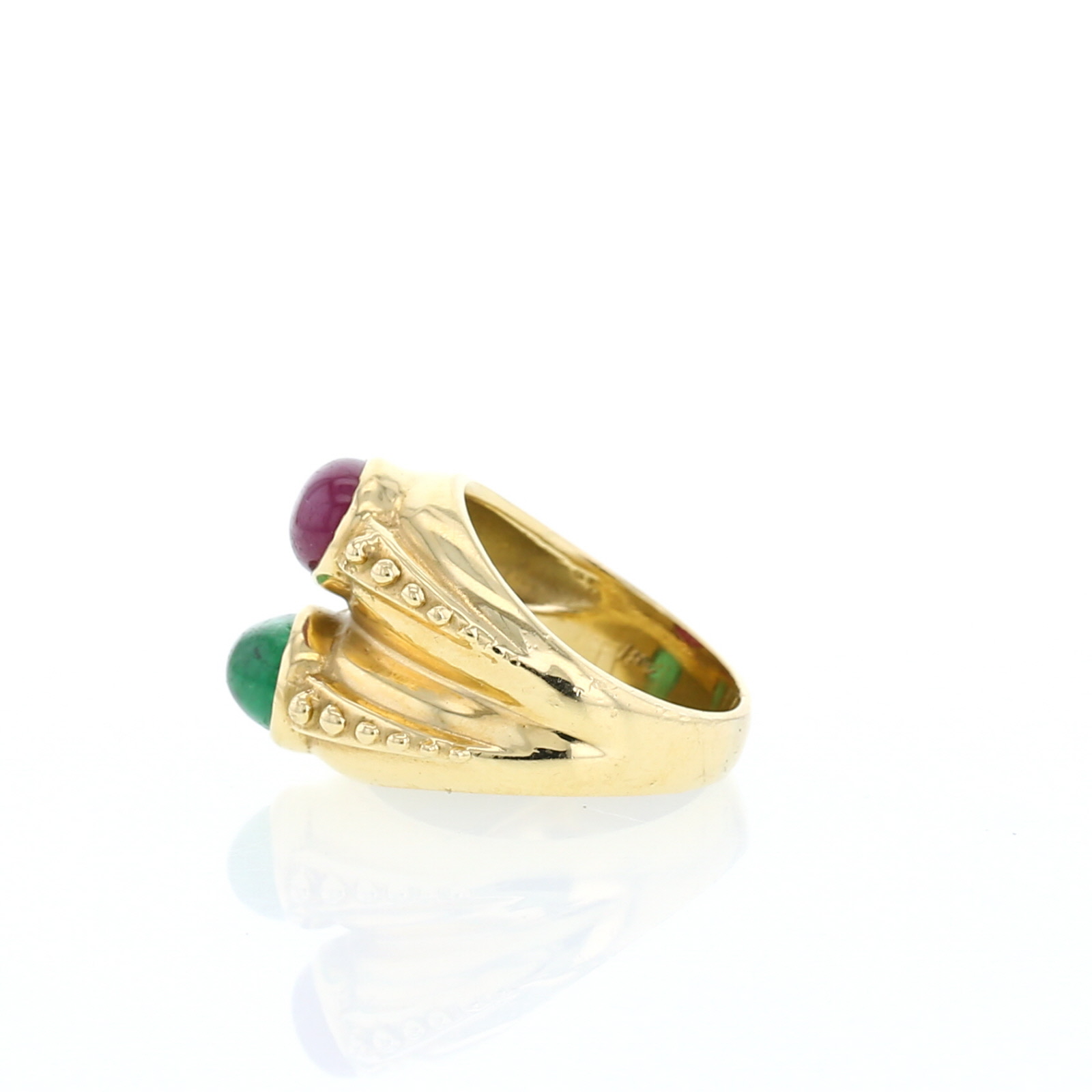 1970'S Ring In 14 Carats Yellow Gold, Ruby And Emerald