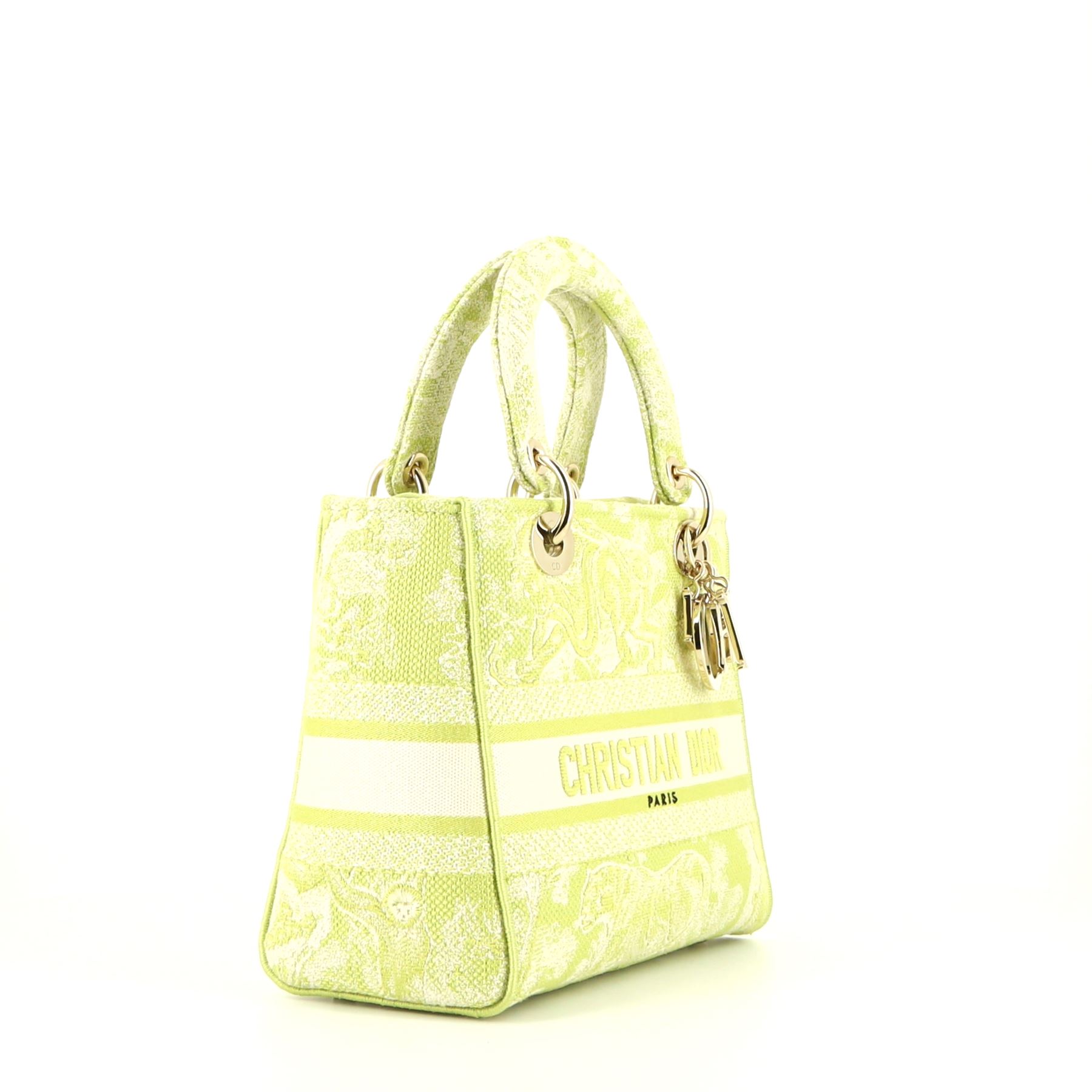 Sac à main Dior  Lady Dior en toile imprimée à motifs verte