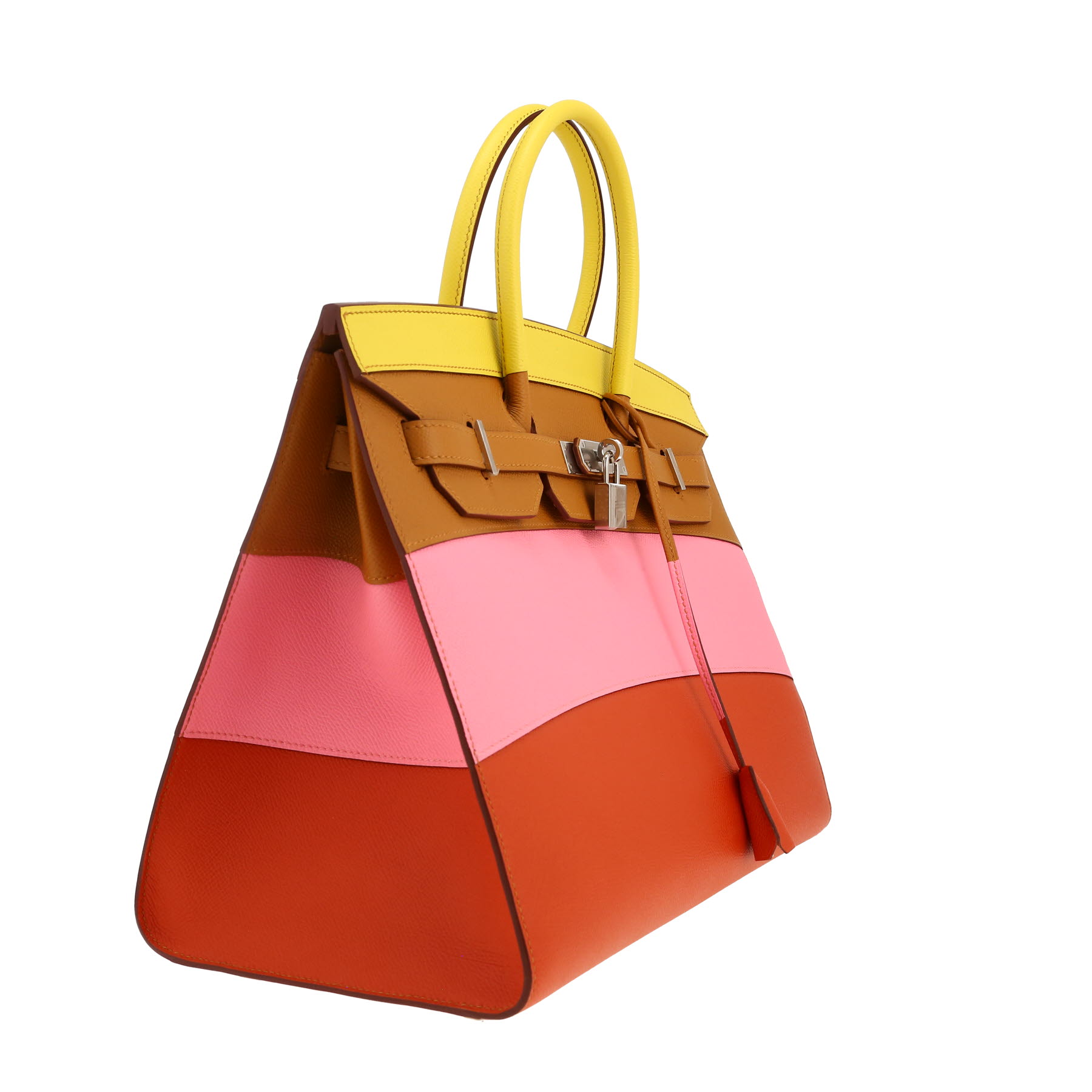 Borsa Hermes Birkin 35 cm in pelle Epsom giallo Lime Rose Confetti beige Sésame e marrone Terre