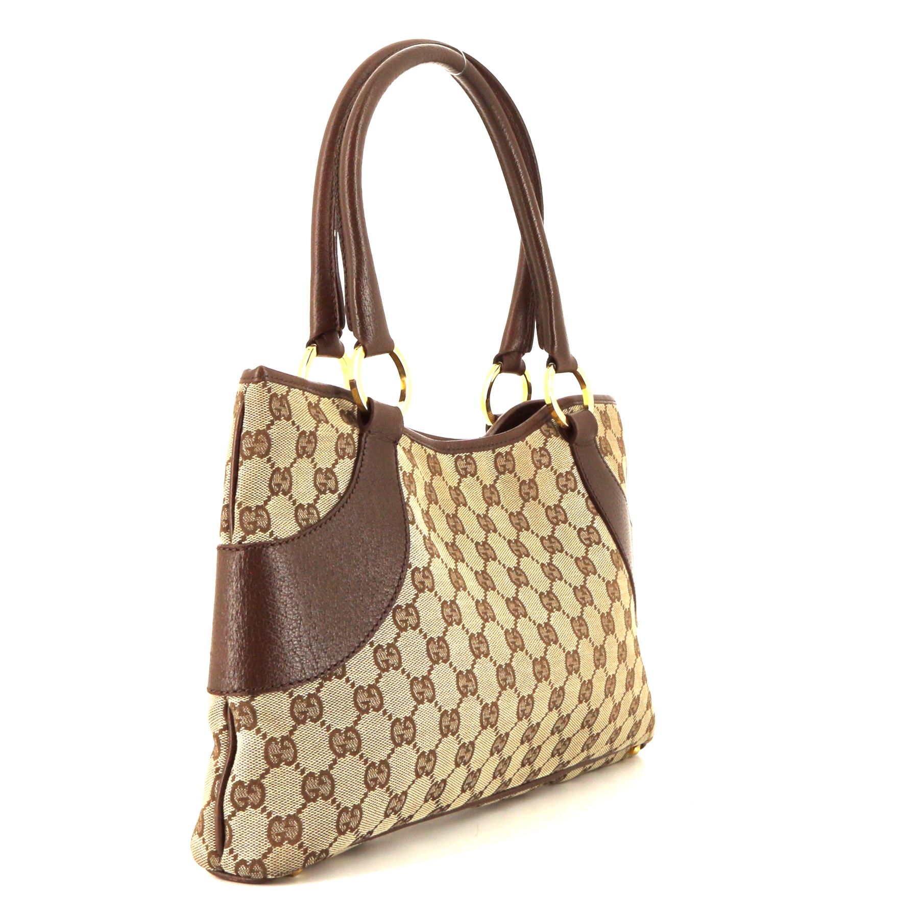 Gucci Gucci Vintage handbag in grey monogram canvas and brown leather
