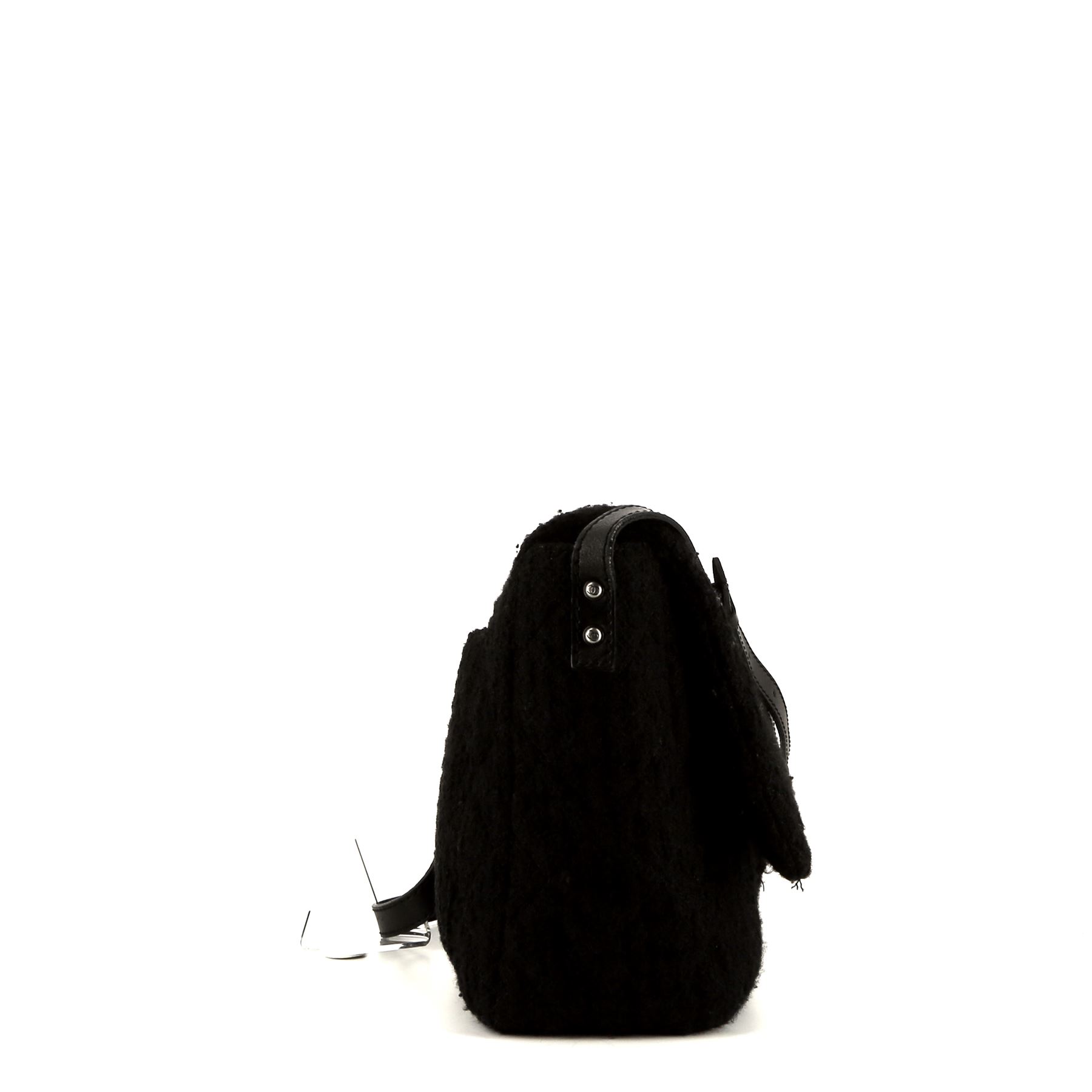 Messenger Shoulder Bag In Black Jersey And Black Leather