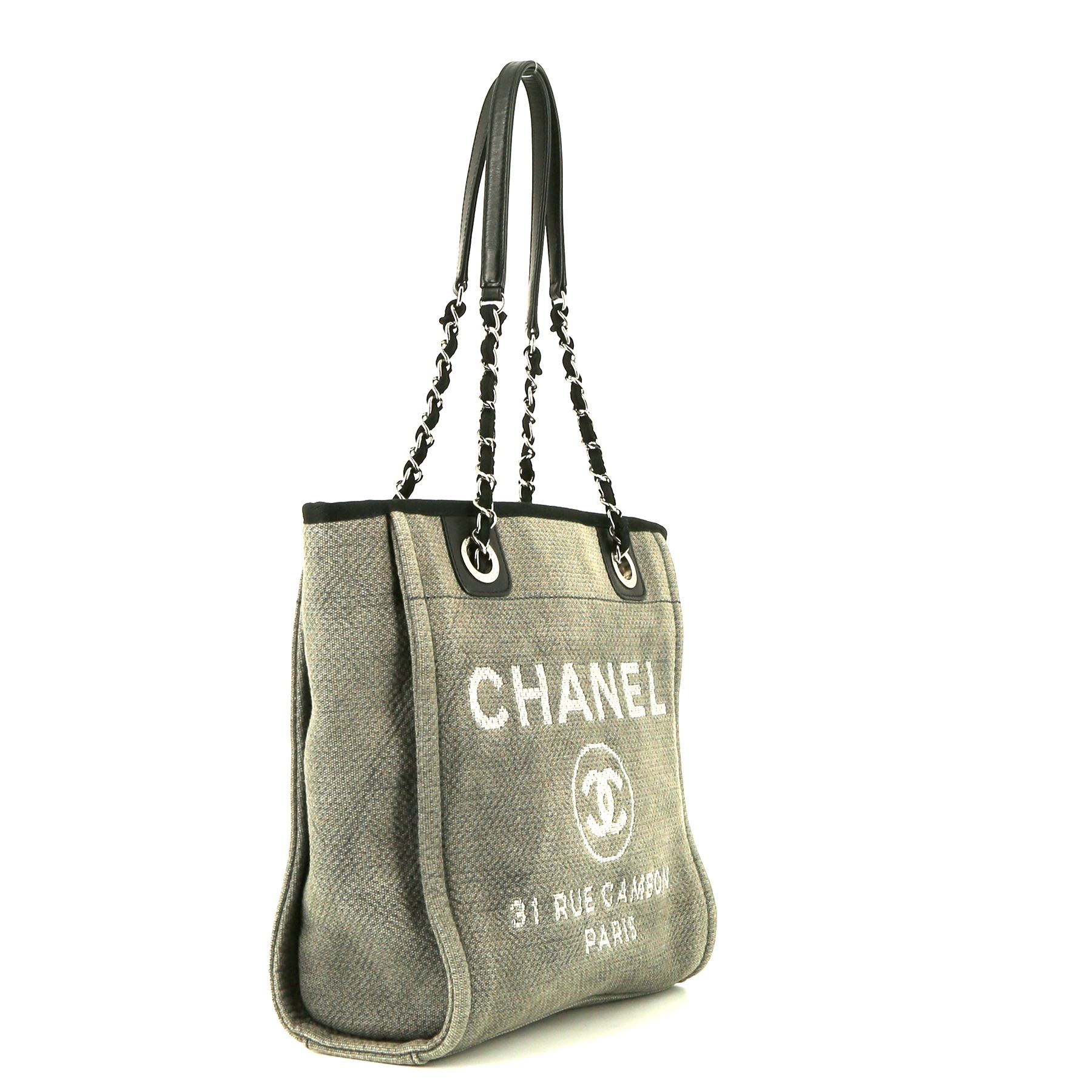 Chanel  Deauville shopping bag  in grey canvas  and black leather