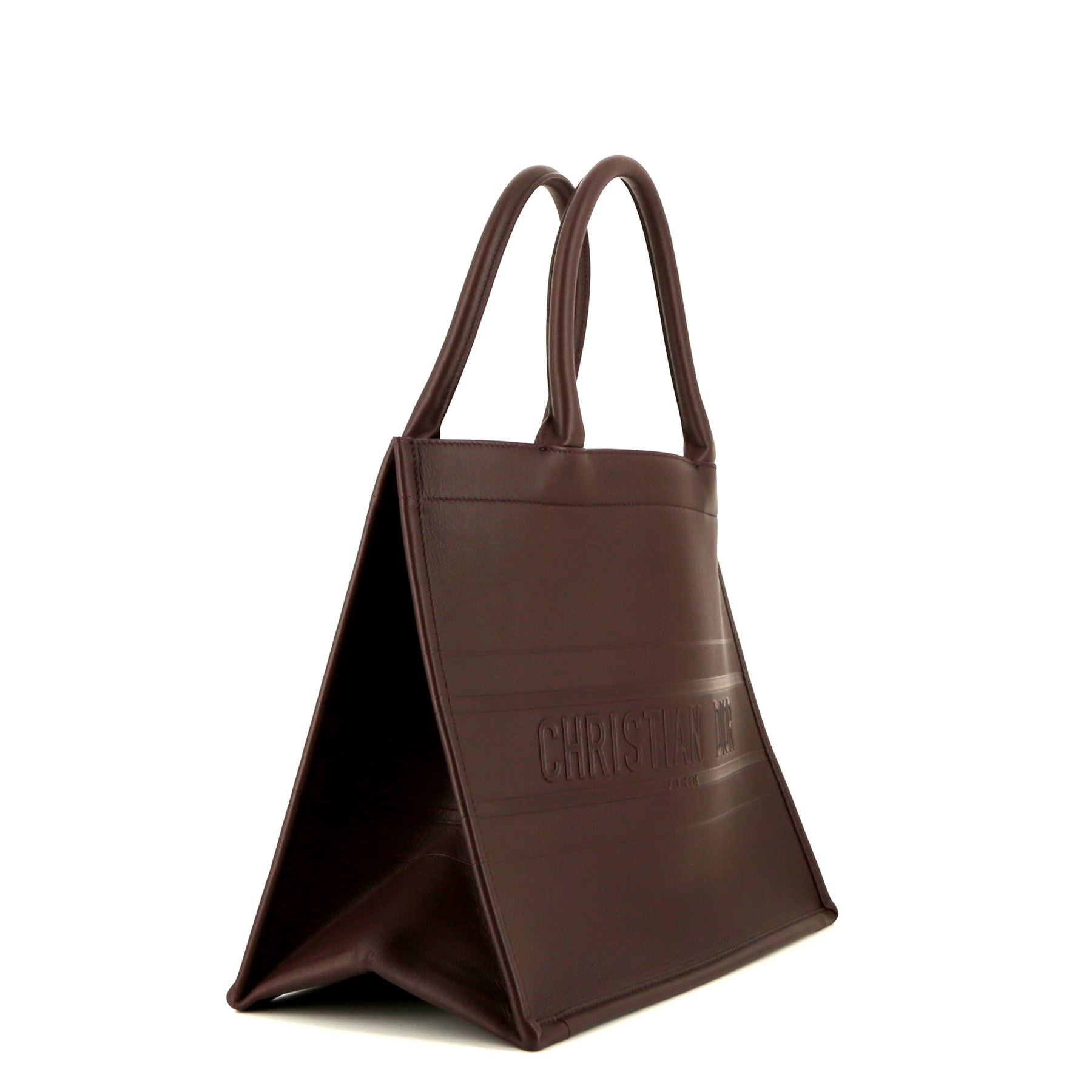 Bolso Cabás Dior Book Tote en cuero color burdeos