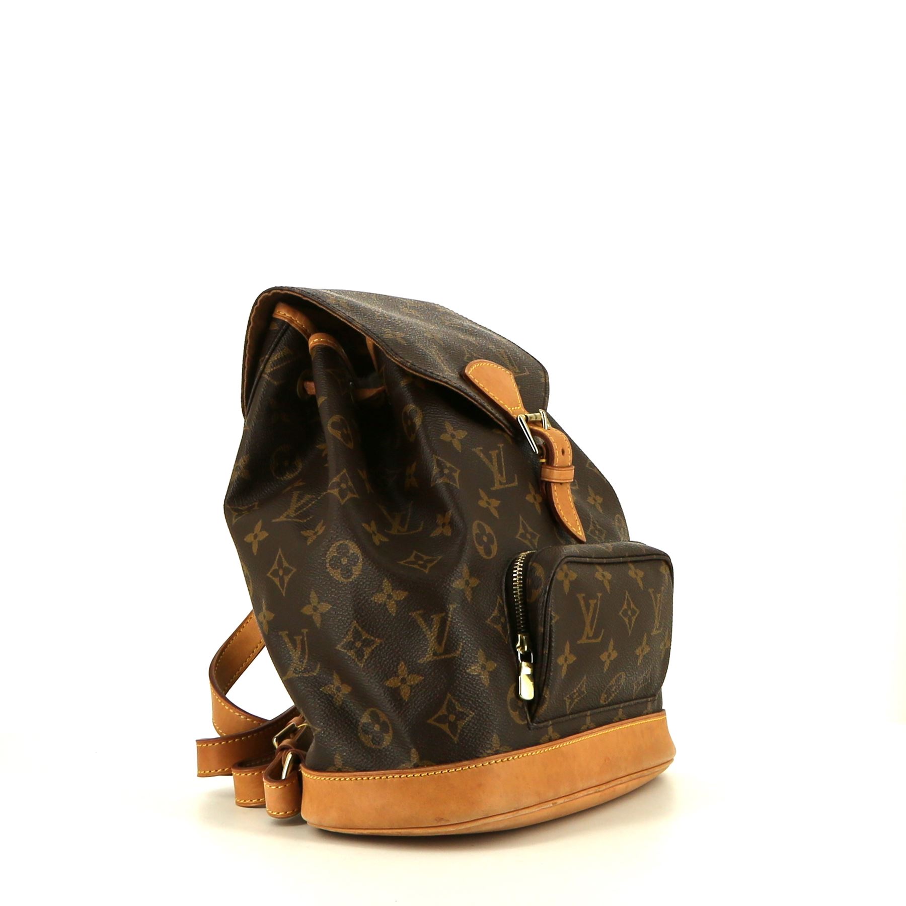 Sac à dos Louis Vuitton  Montsouris en toile monogram marron et cuir naturel
