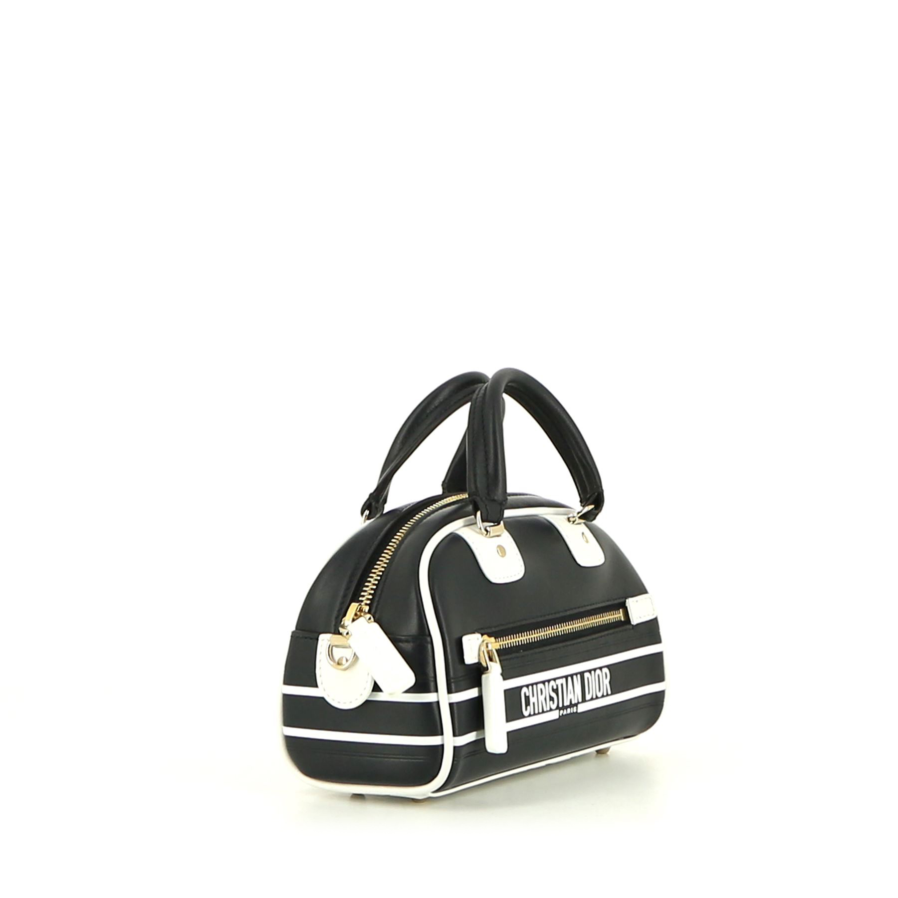 Sac à main Dior Bowling micro en cuir bleu et blanc