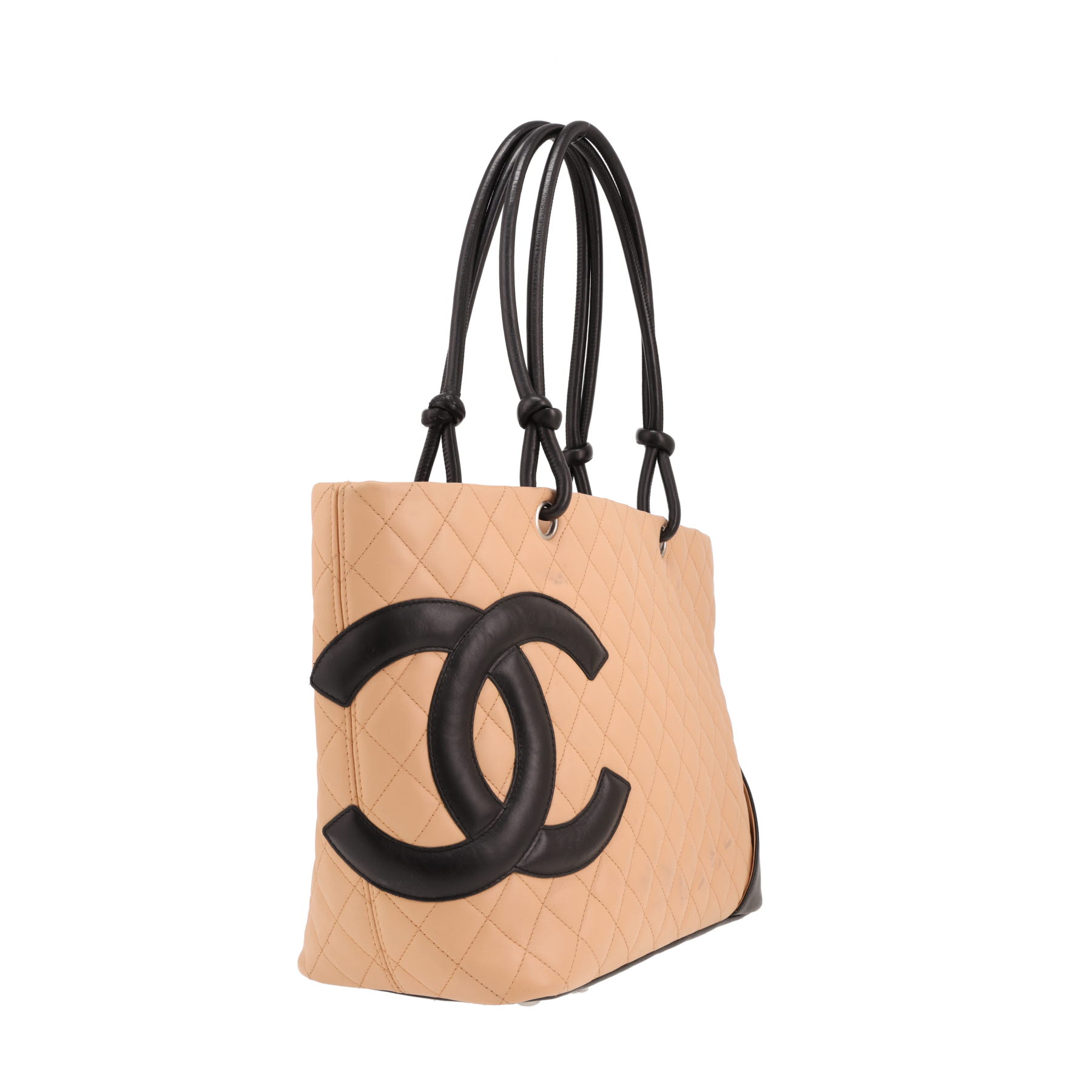 Sac cabas Chanel  Cambon en cuir matelassé beige et noir
