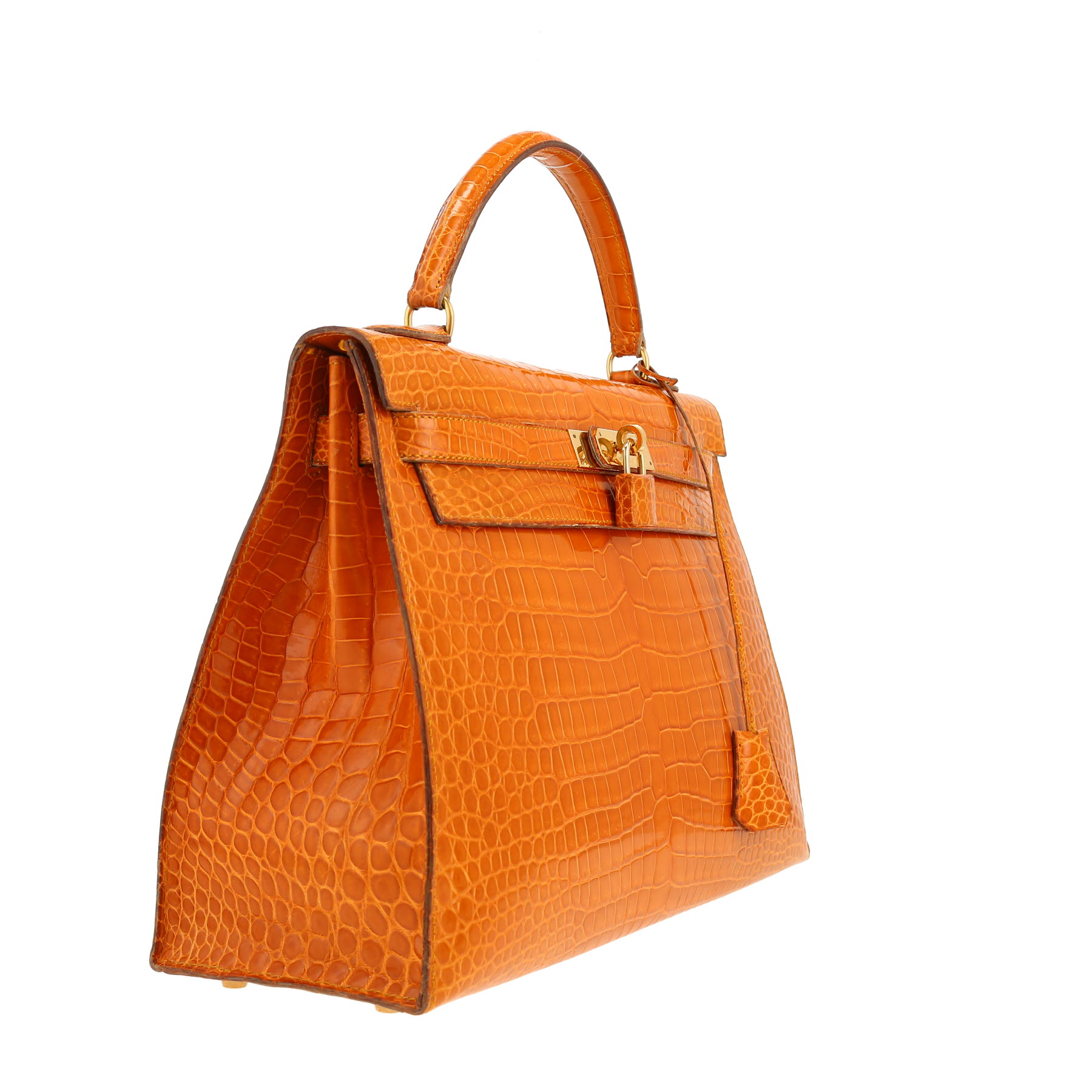 Borsa Hermès  Kelly 32 cm in coccodrillo marino arancione