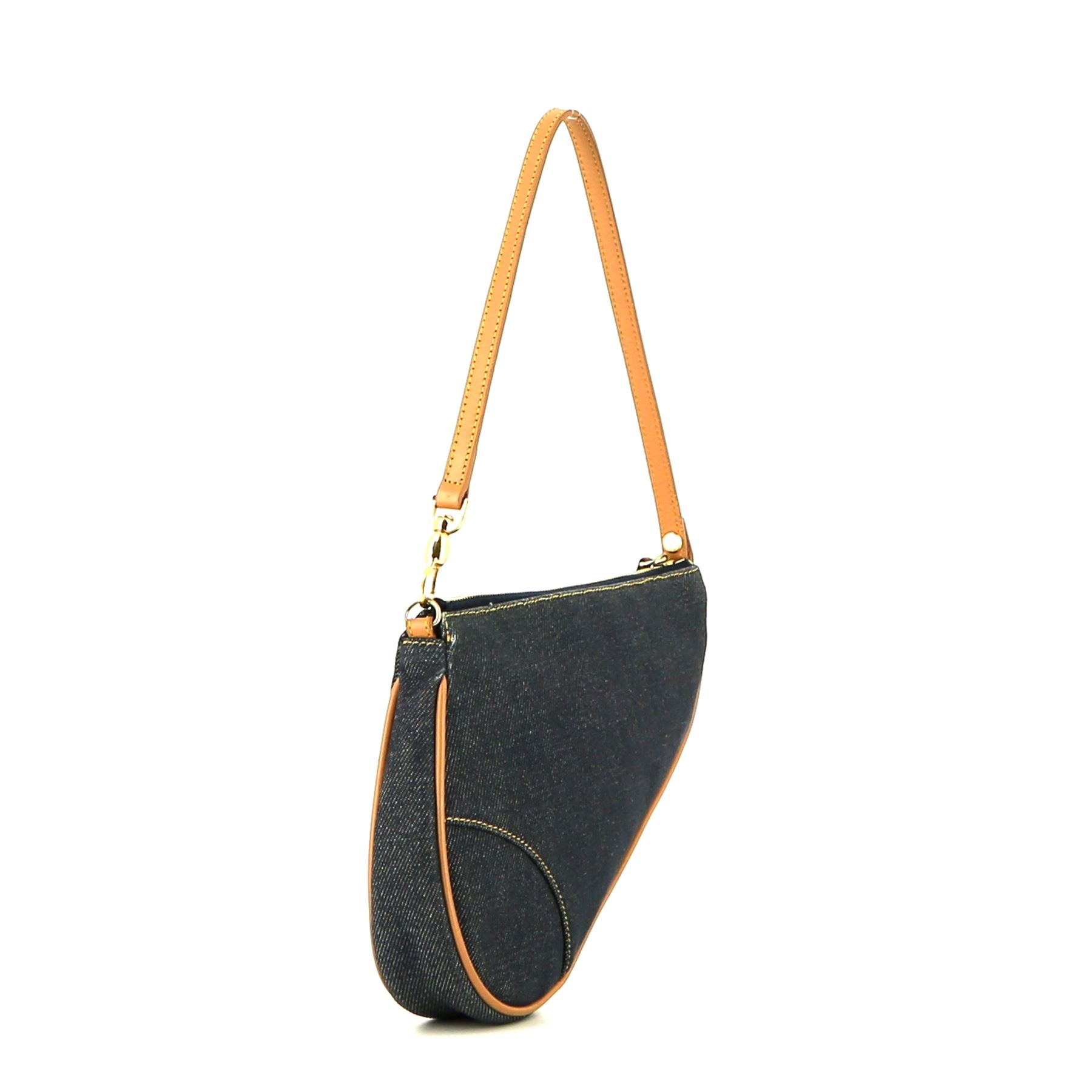 Bolso/bolsito Dior Pochette Saddle en denim azul y cuero natural