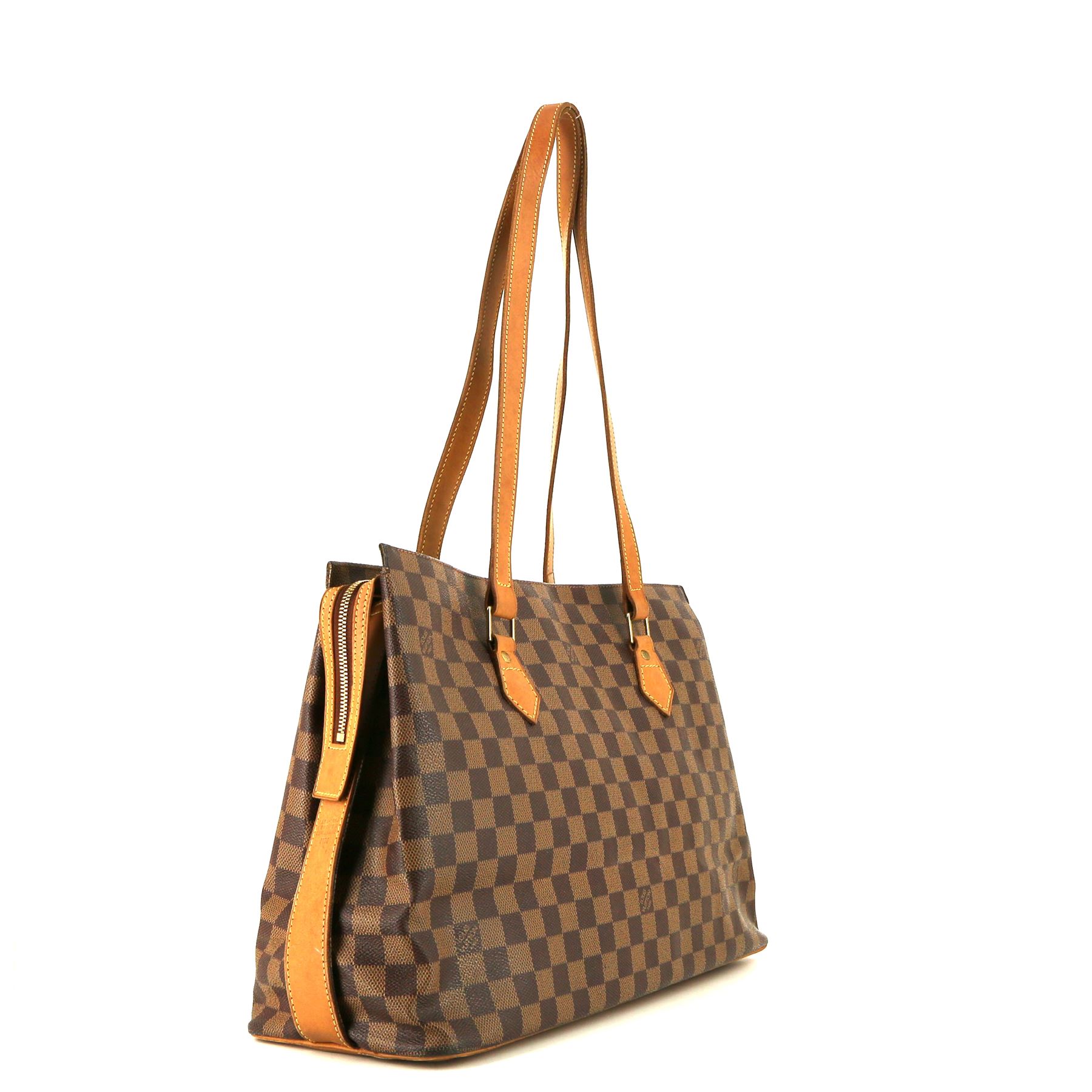 Louis Vuitton shopping bag in ebene damier canvas and natural leather