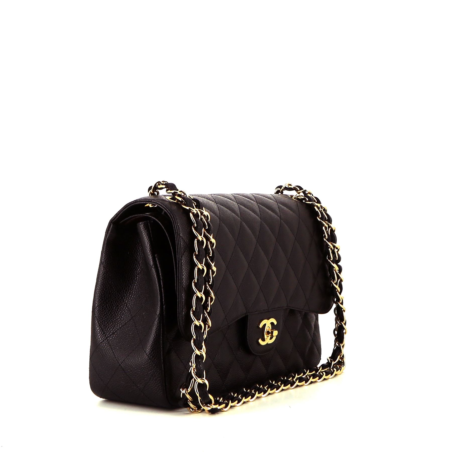 Chanel Timeless jumbo handbag in black quilted grained leather