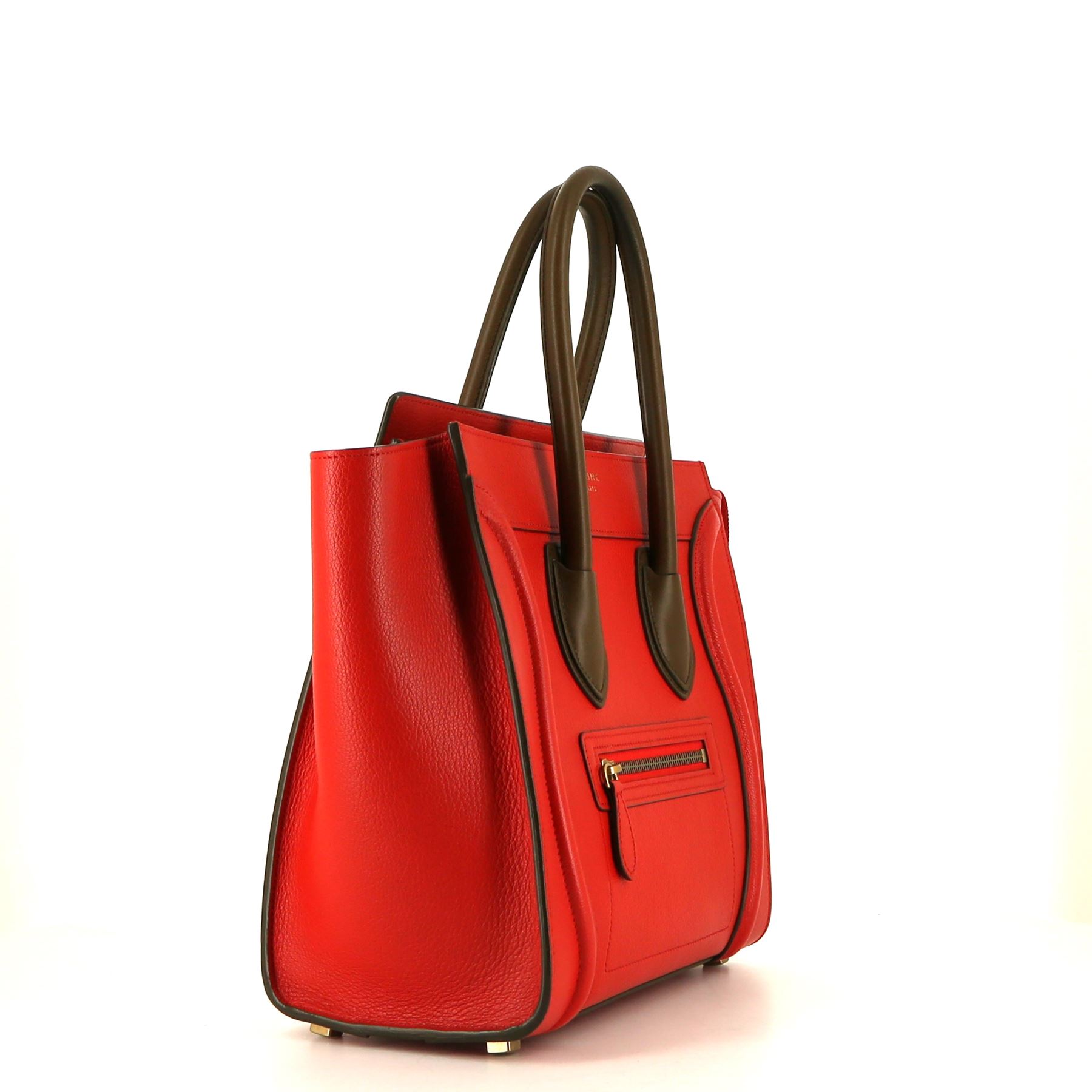 Sac à main Celine  Luggage Micro en cuir rouge et marron