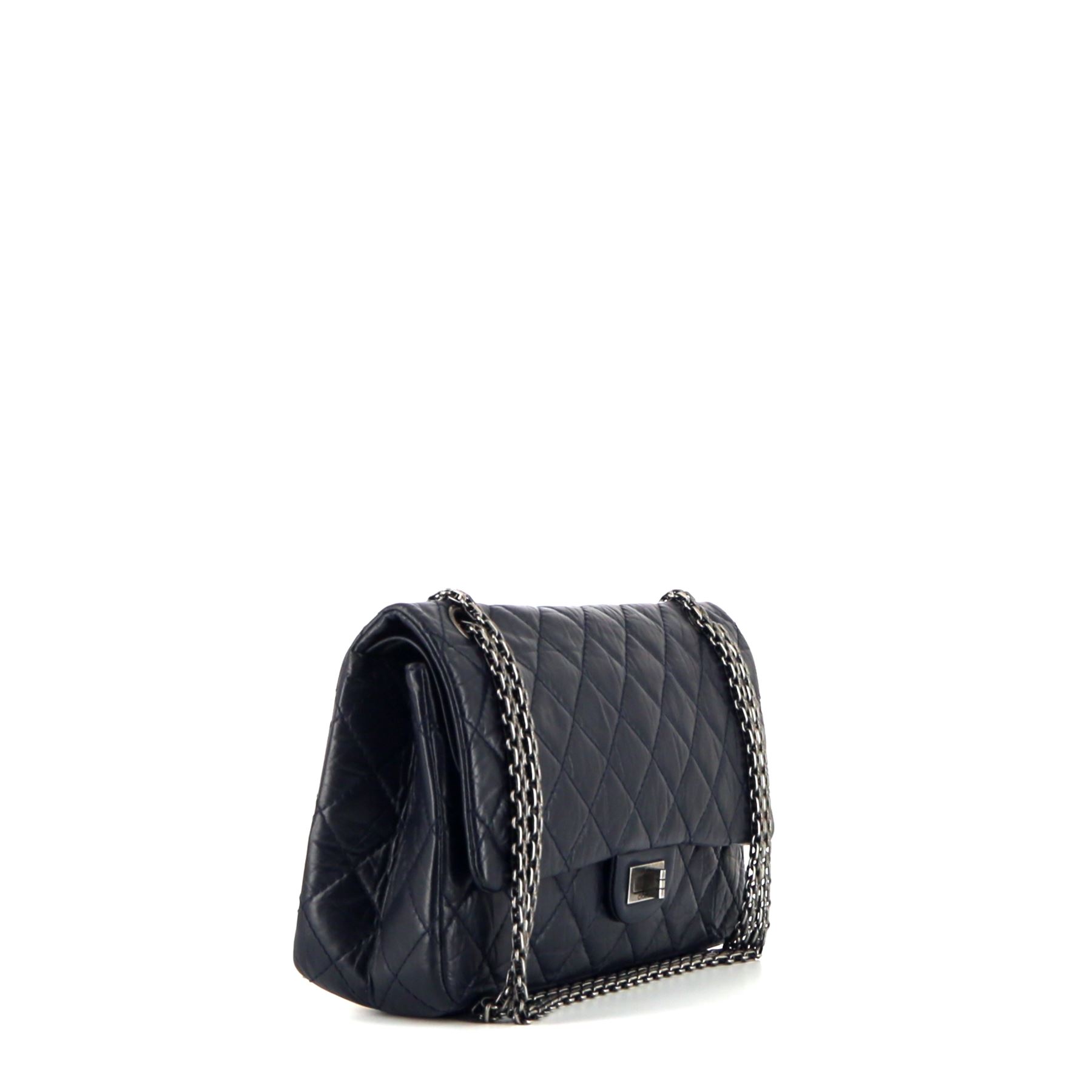 Sac à main Chanel 2.55 en cuir matelassé bleu-marine