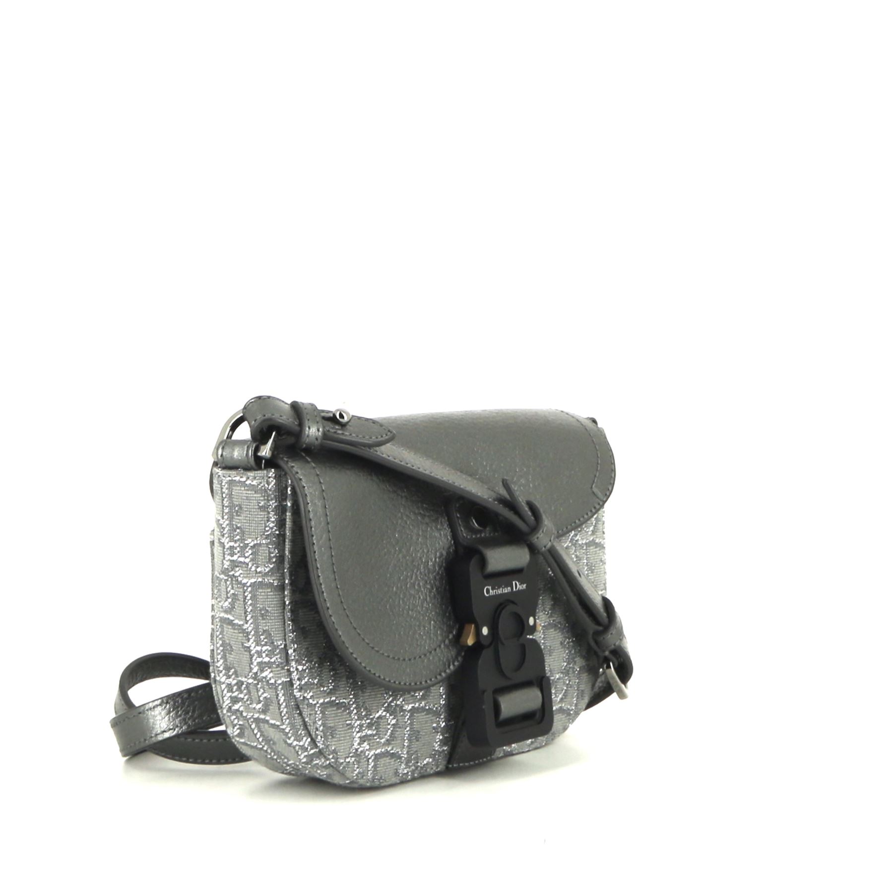 Dior  Saddle Messenger shoulder bag  in grey logo canvas  and silver leather