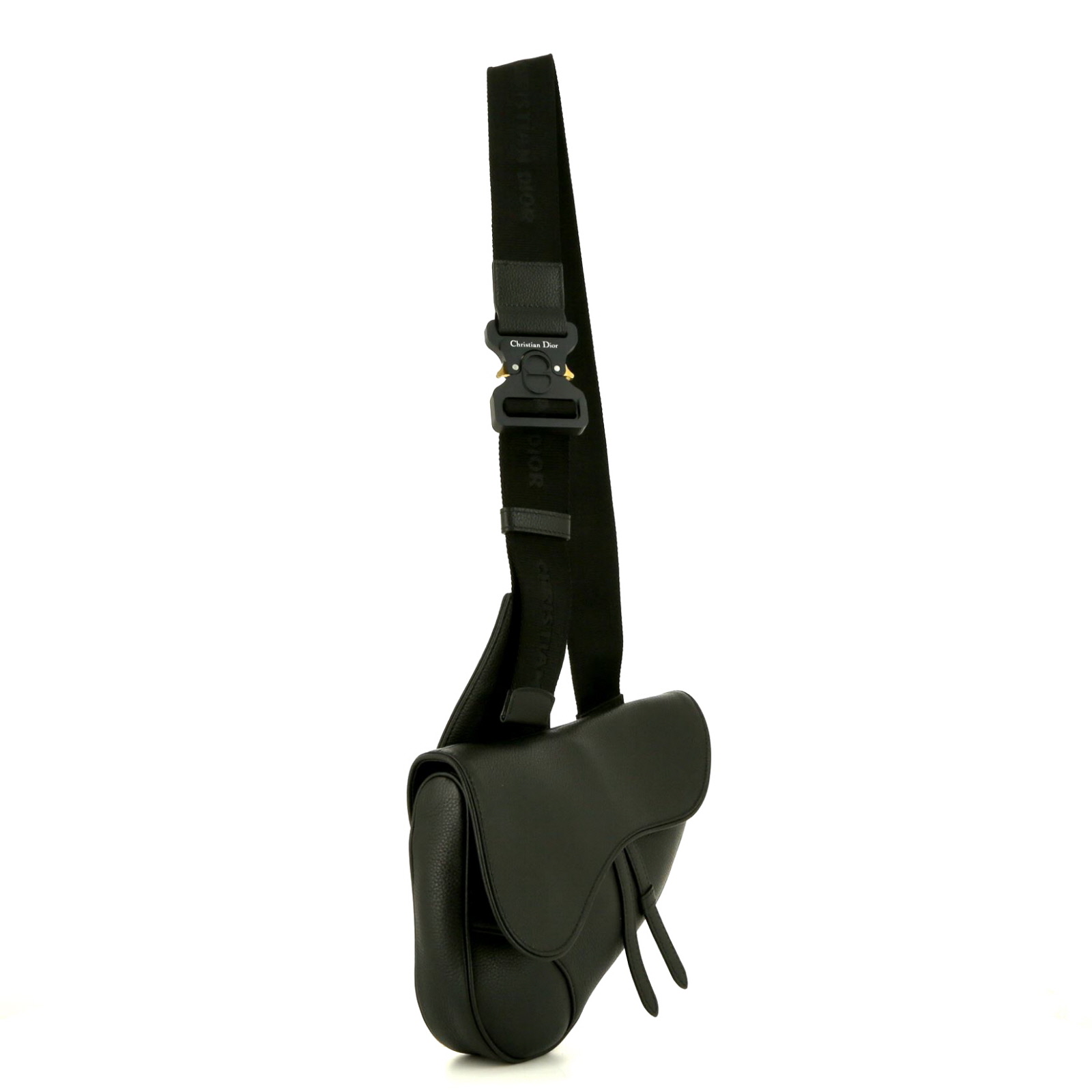 Borsa a tracolla Dior Saddle in pelle martellata nera