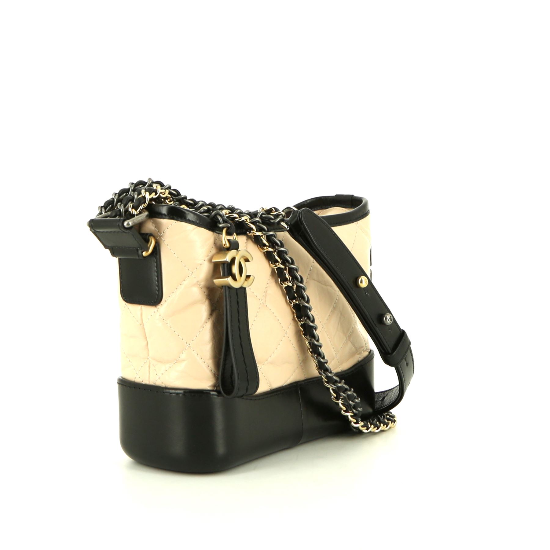 Bolso bandolera Chanel Gabrielle  modelo pequeño en cuero acolchado beige y cuero liso negro