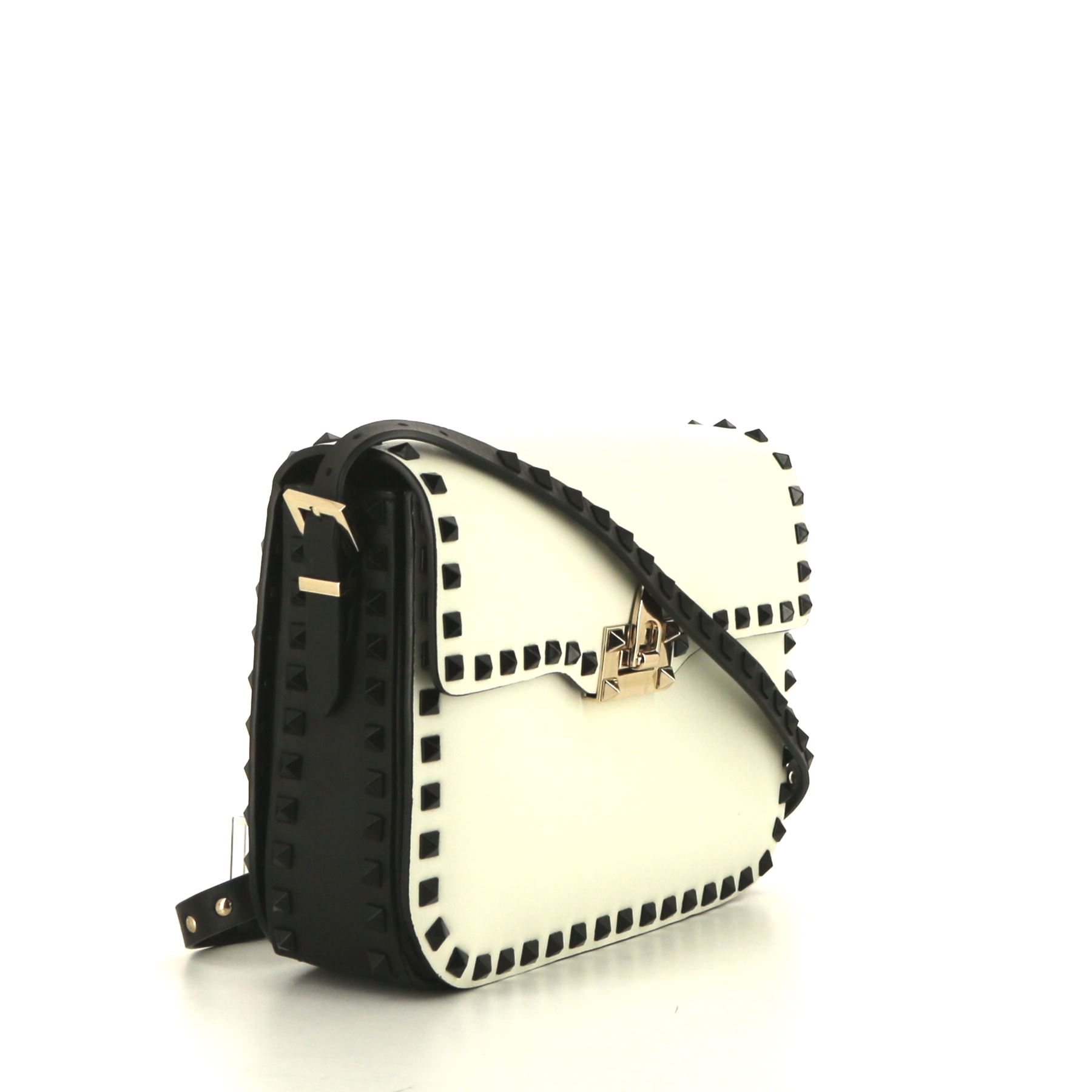 Borsa a tracolla Valentino Rockstud in pelle nera e bianca decorazioni con borchie