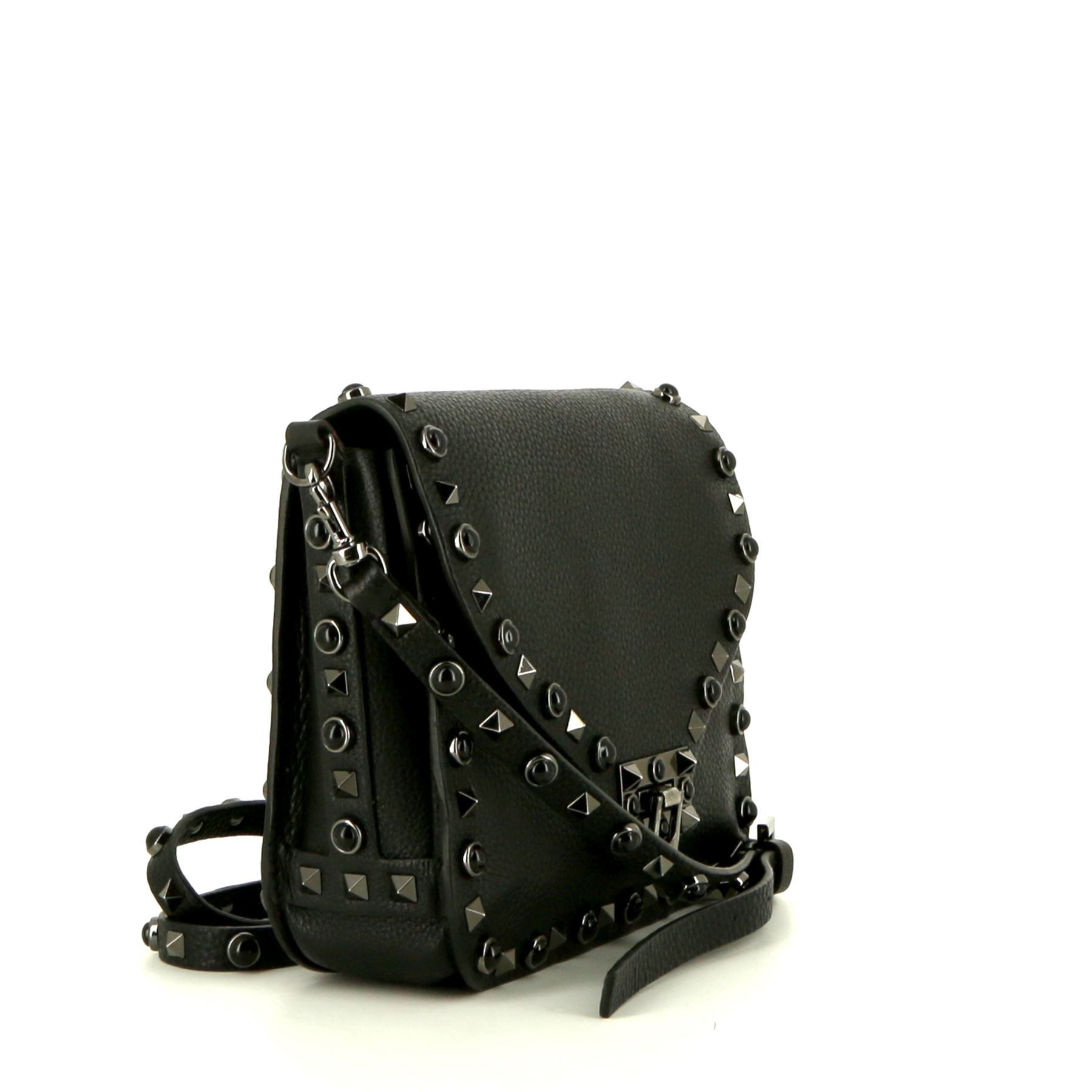 Bolso bandolera Valentino Rockstud en cuero granulado negro