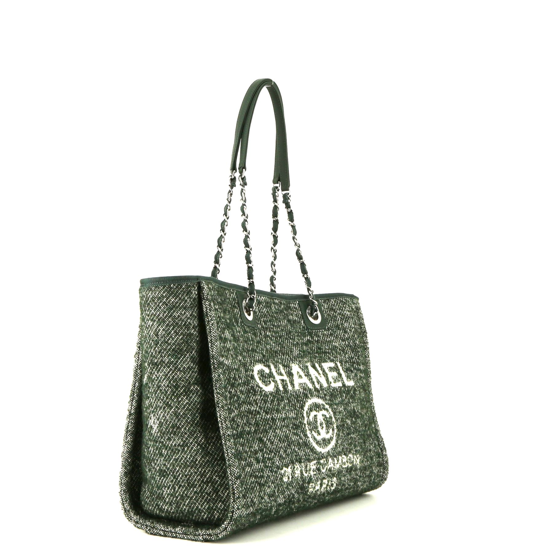 Chanel  Deauville shopping bag  in green canvas  and green leather