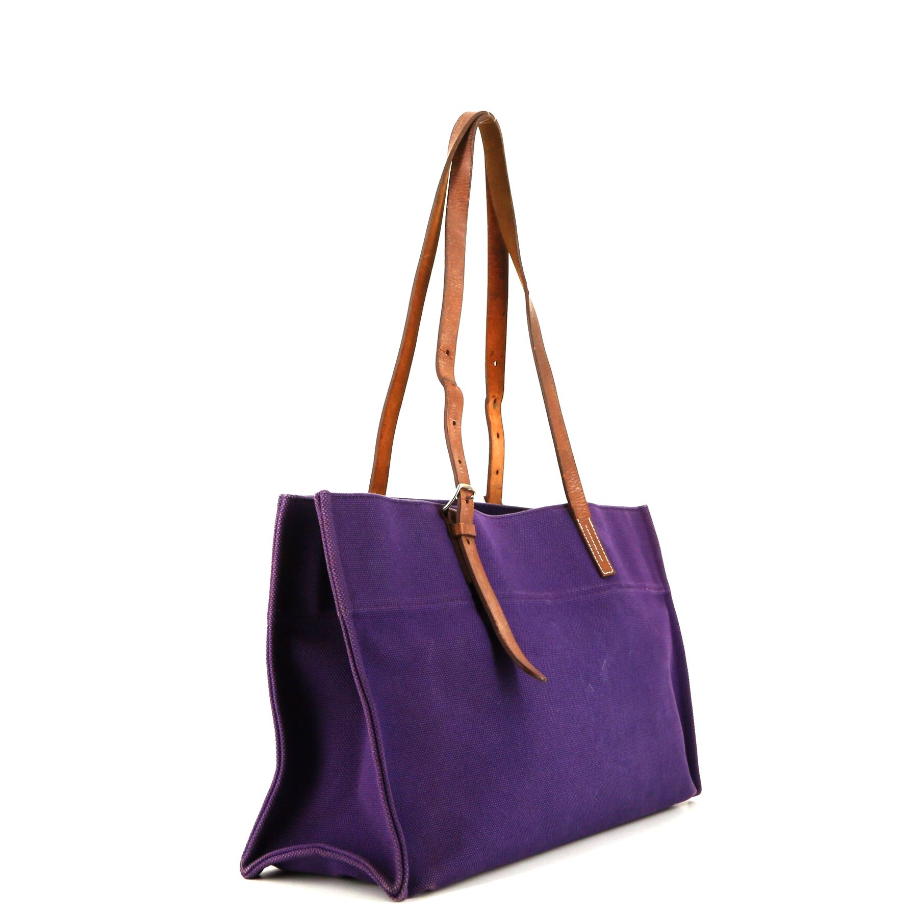 Shopping bag Hermès Etrivière  in tela viola e pelle marrone