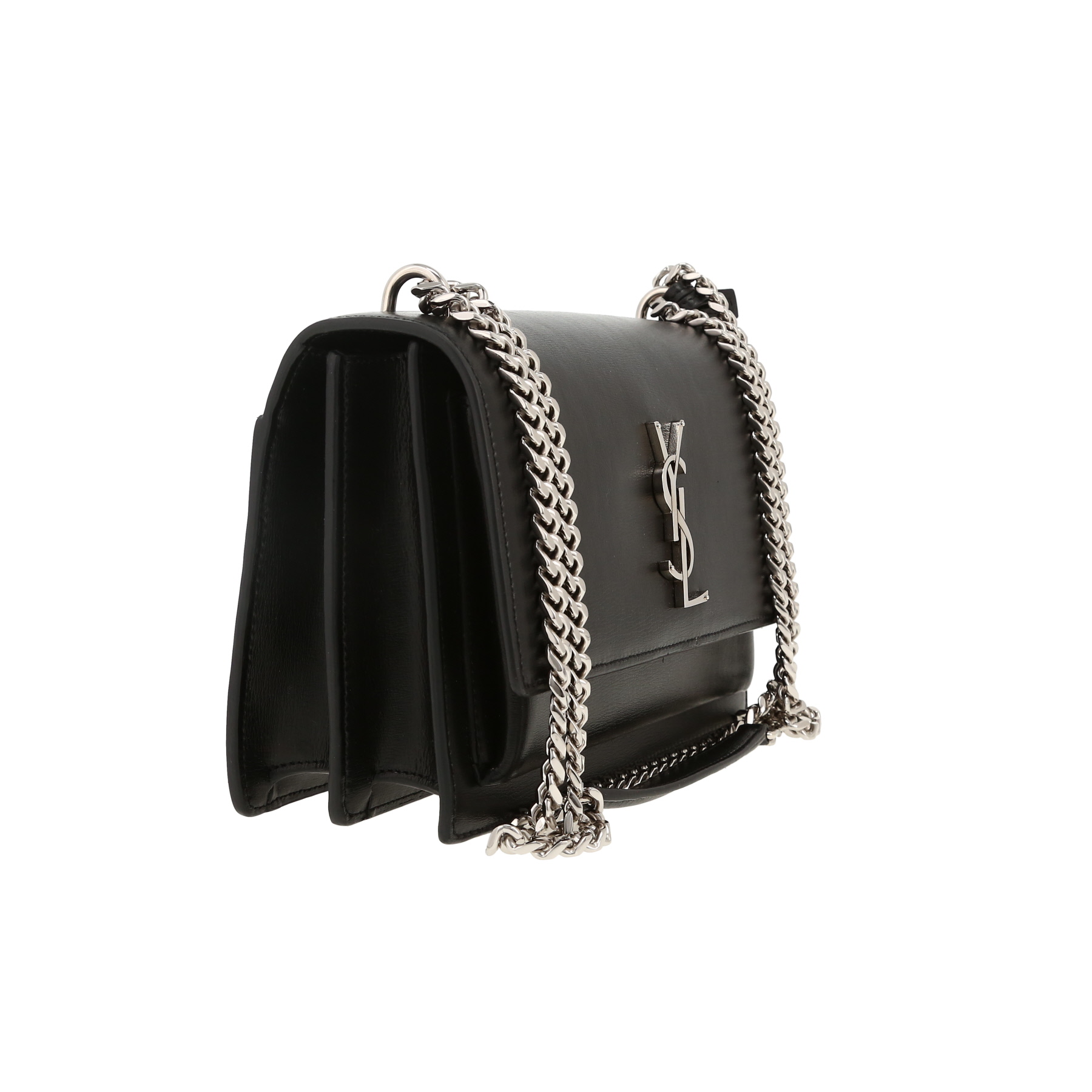 Sac bandoulière Saint Laurent  Sunset moyen modèle  en cuir noir