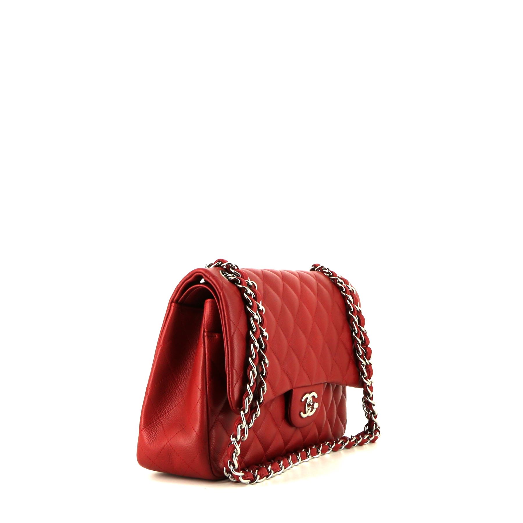 Chanel  Timeless Jumbo shoulder bag  in red quilted grained leather