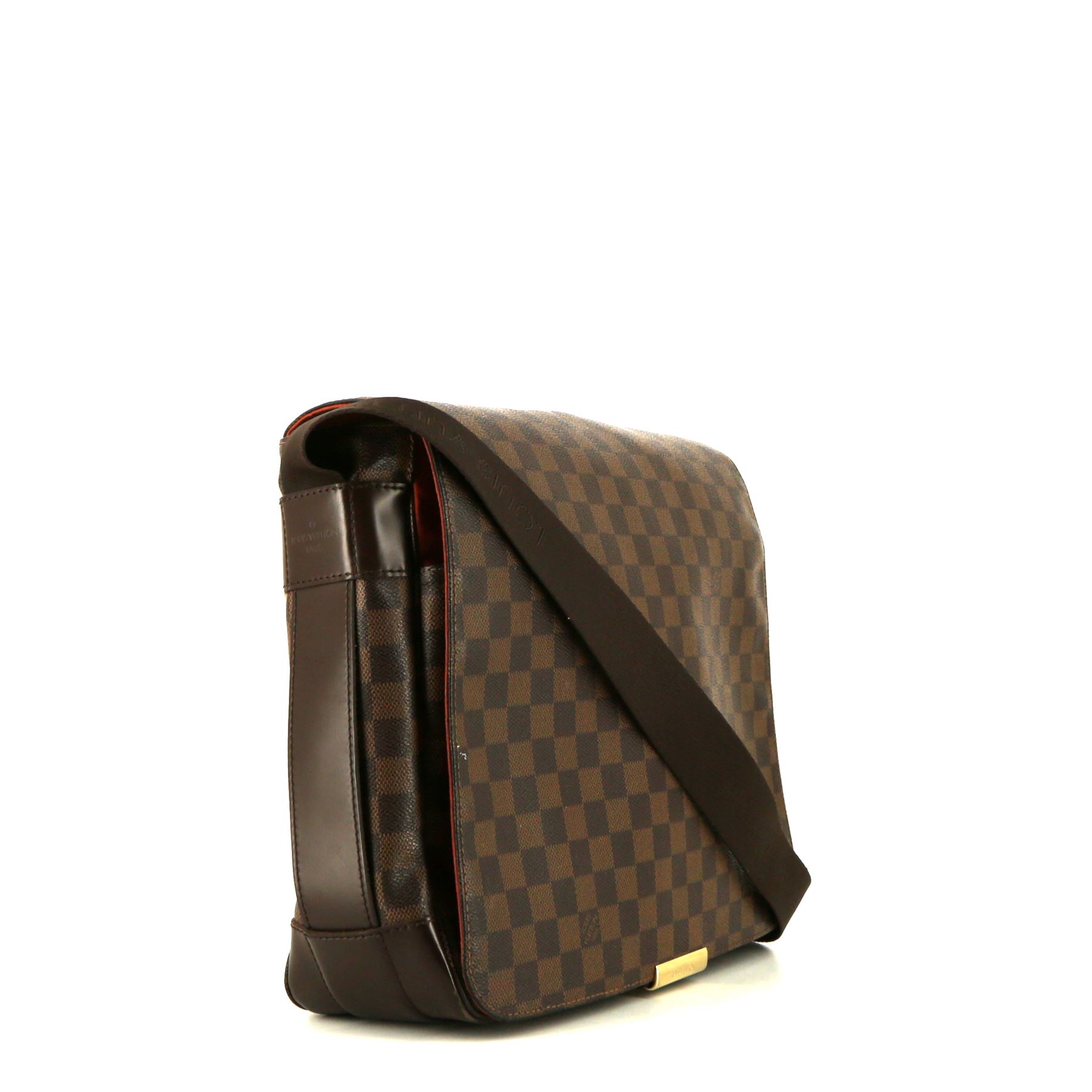 Borsa a tracolla Louis Vuitton Bastille in tela cerata con motivo a scacchi ebano e pelle marrone