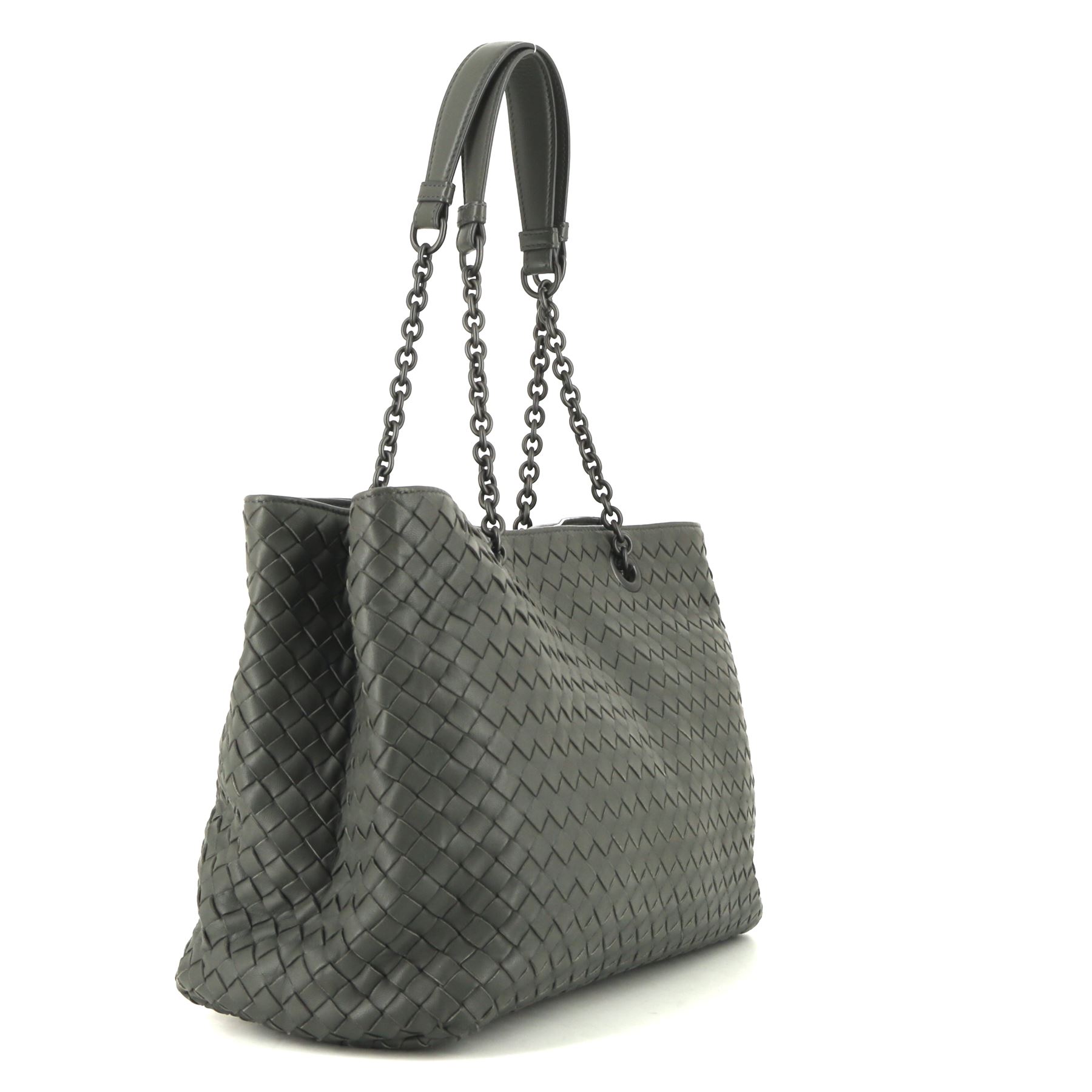 Shopping bag Bottega Veneta Chain Tote modello piccolo in pelle intrecciata grigia