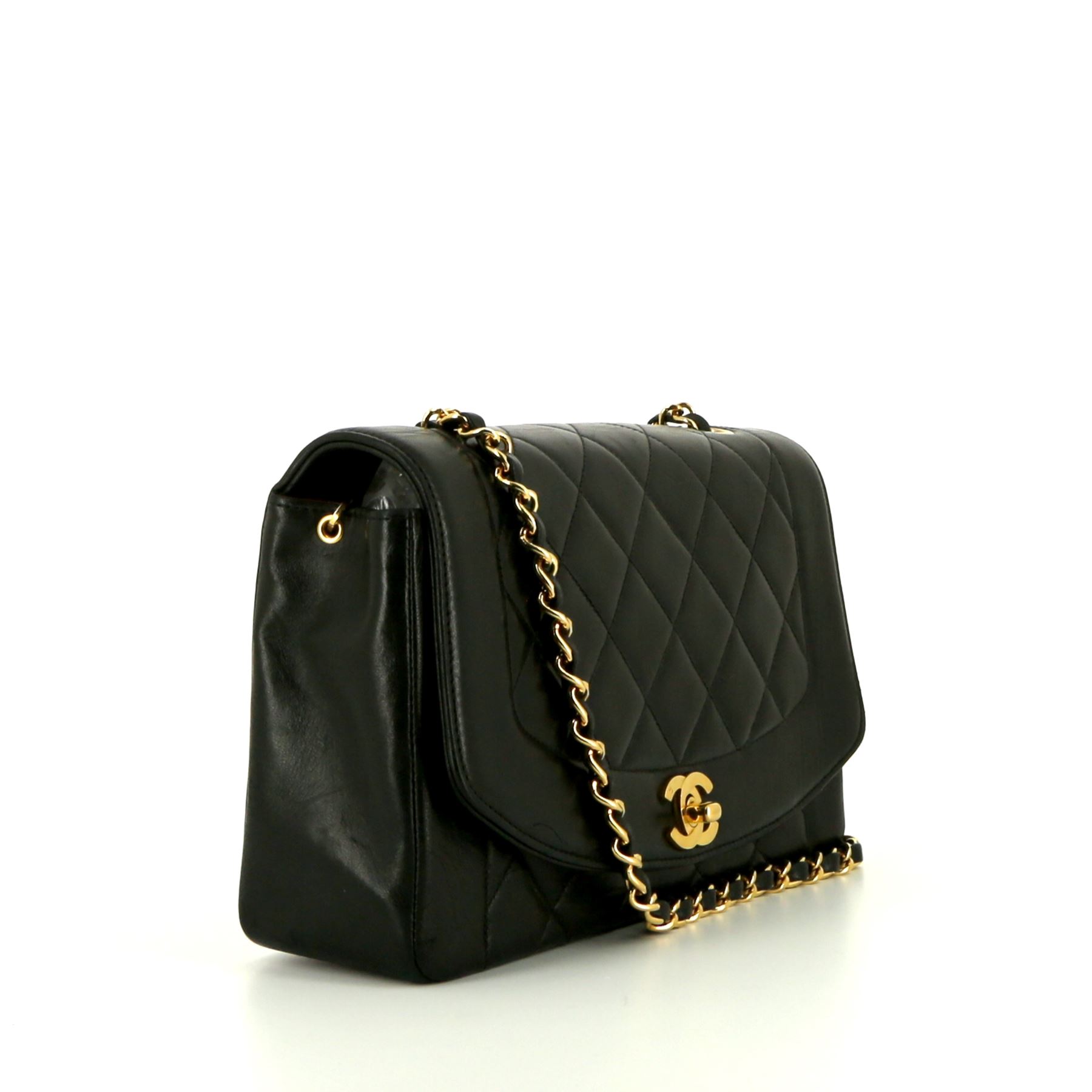 Sac à main Chanel  Vintage Diana en cuir matelassé noir